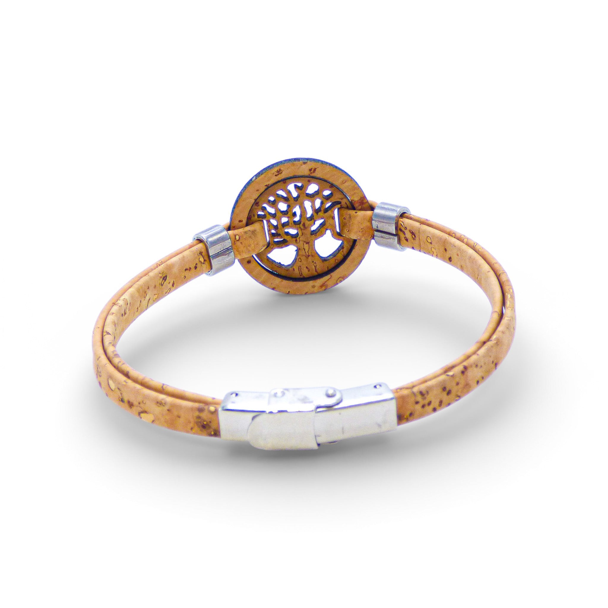 Blue cork women's bracelet featuring a tree of life medallion by Cork Colors.