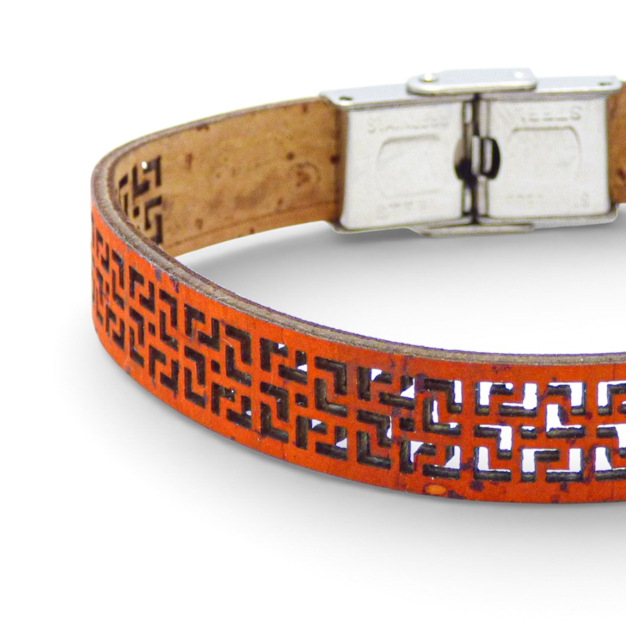 Bracelet frise geometrique liege orange - fermoir acier - Cork Colors