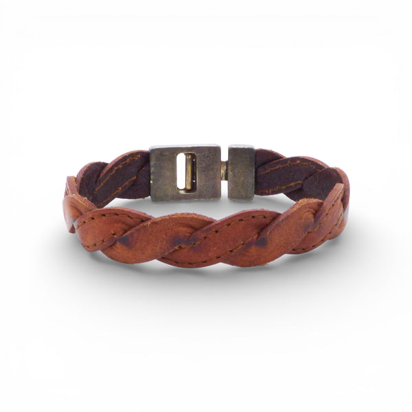 Bracelet Homme "Vintage" en Cuir Tressé - vue de face - liège Portugal