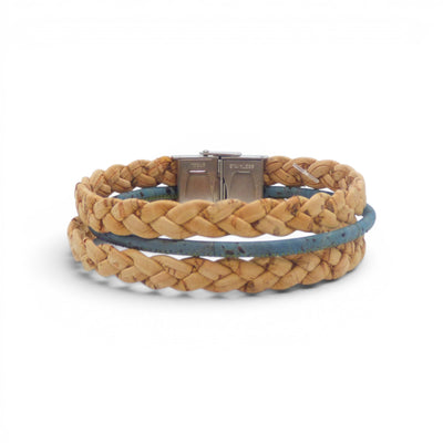 Bracelet tressé turquoise avec liège naturel, accessoire vegan original pour femme