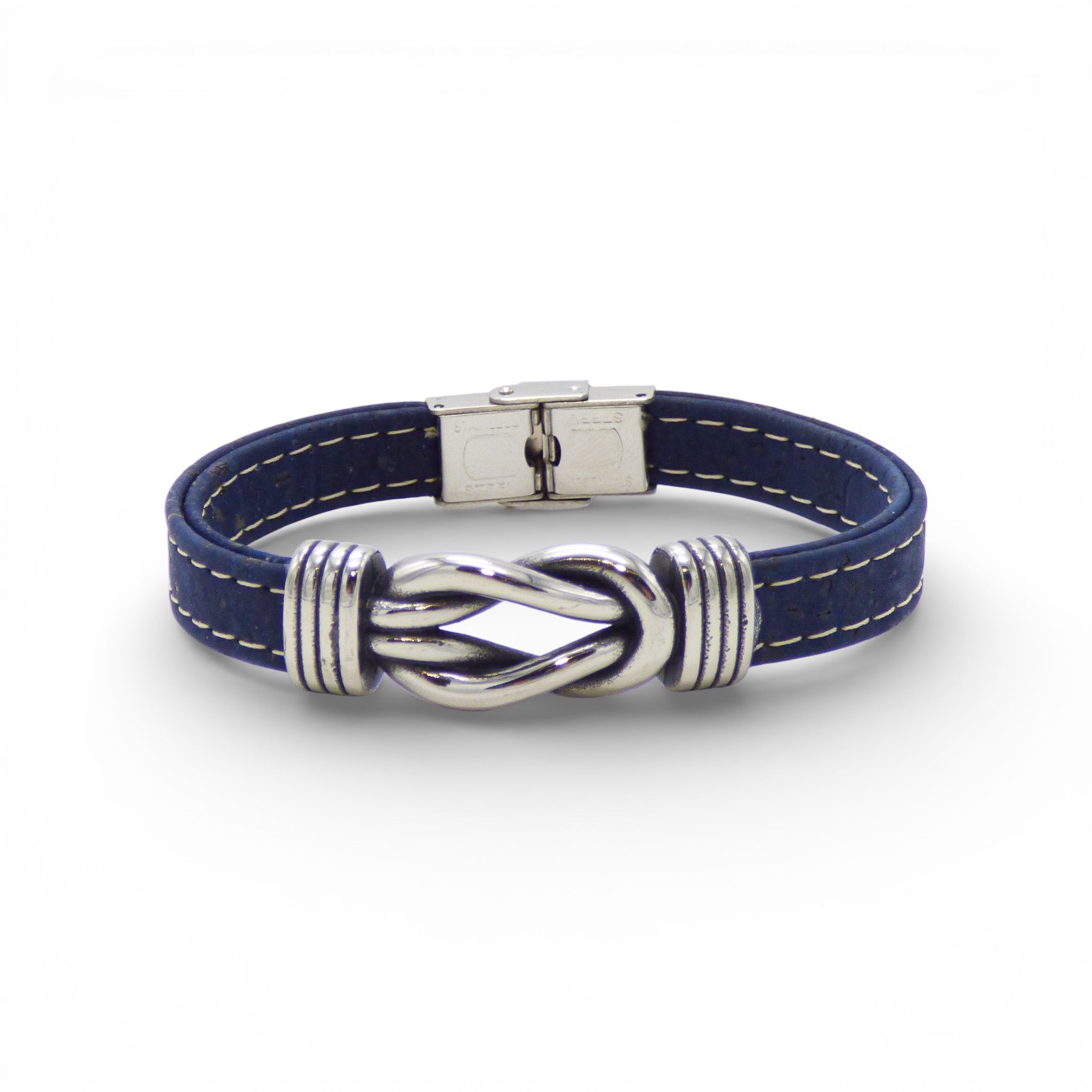 Dark blue marine knot bracelet for men, made of stainless steel and cork, by Cork Colors.