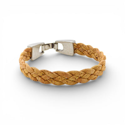 Bracelet tresse plat en liege naturel - vue de face - Artipel Portugal