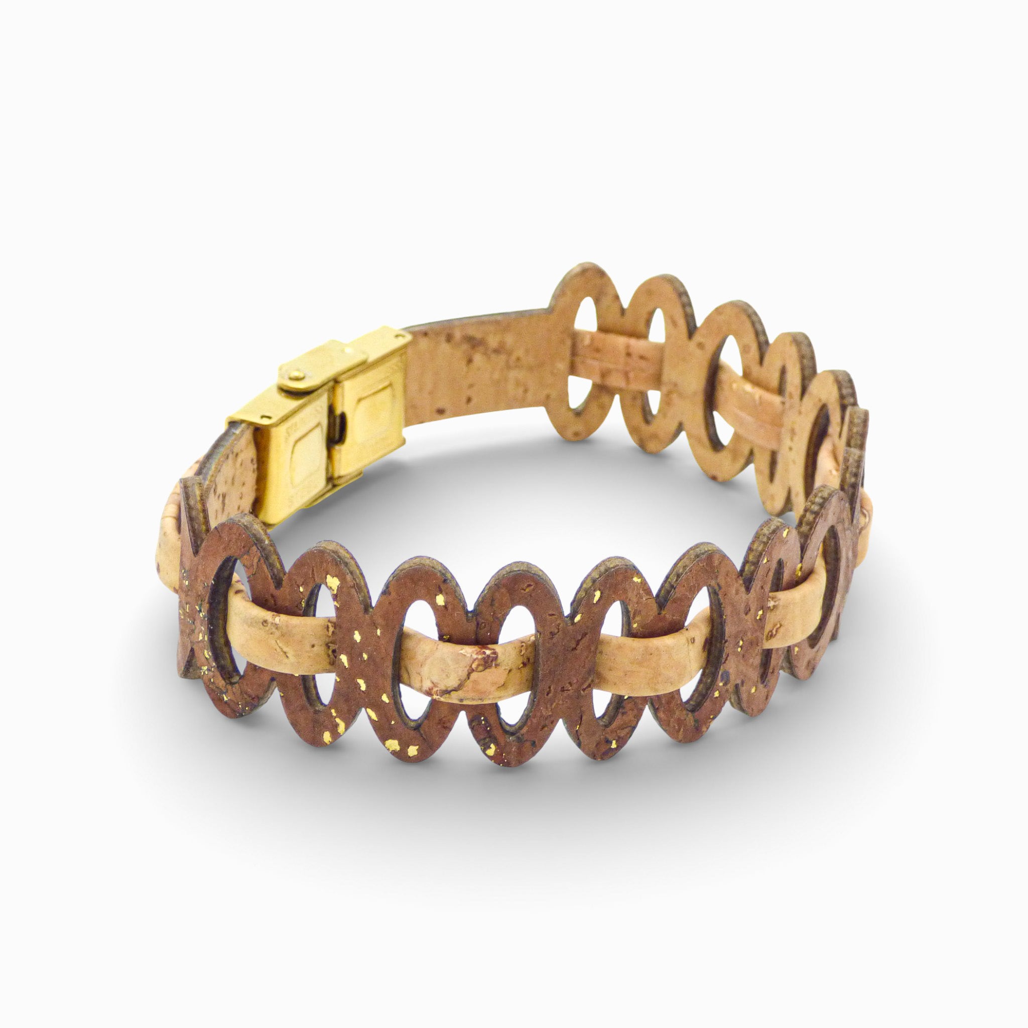 Adjustable Cork Colors women's bracelet featuring a double cord in brown and gold with graphic links.