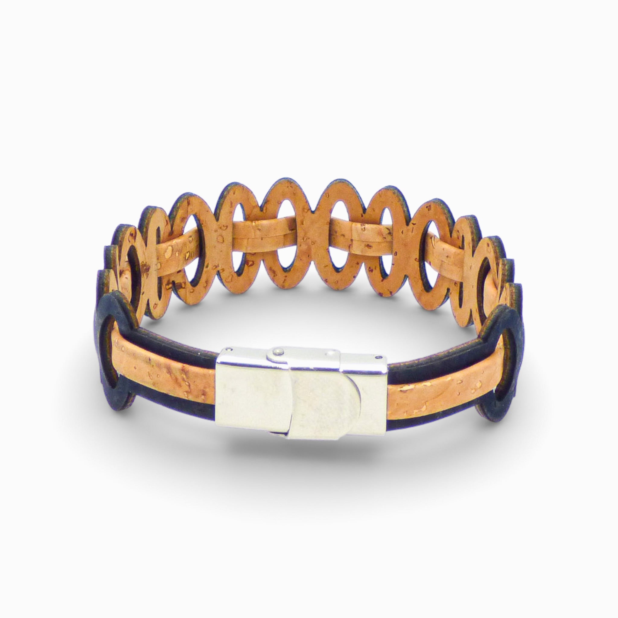 Adjustable Cork Colors women's bracelet featuring graphic links in a natural black cord design.