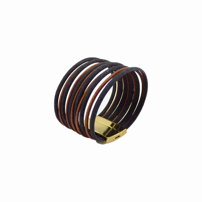 Bracelet vegan et éco-responsable en liège naturel du Portugal : Bracelet Liège Liège et Cuir Noir - Artipel - Home & Liège