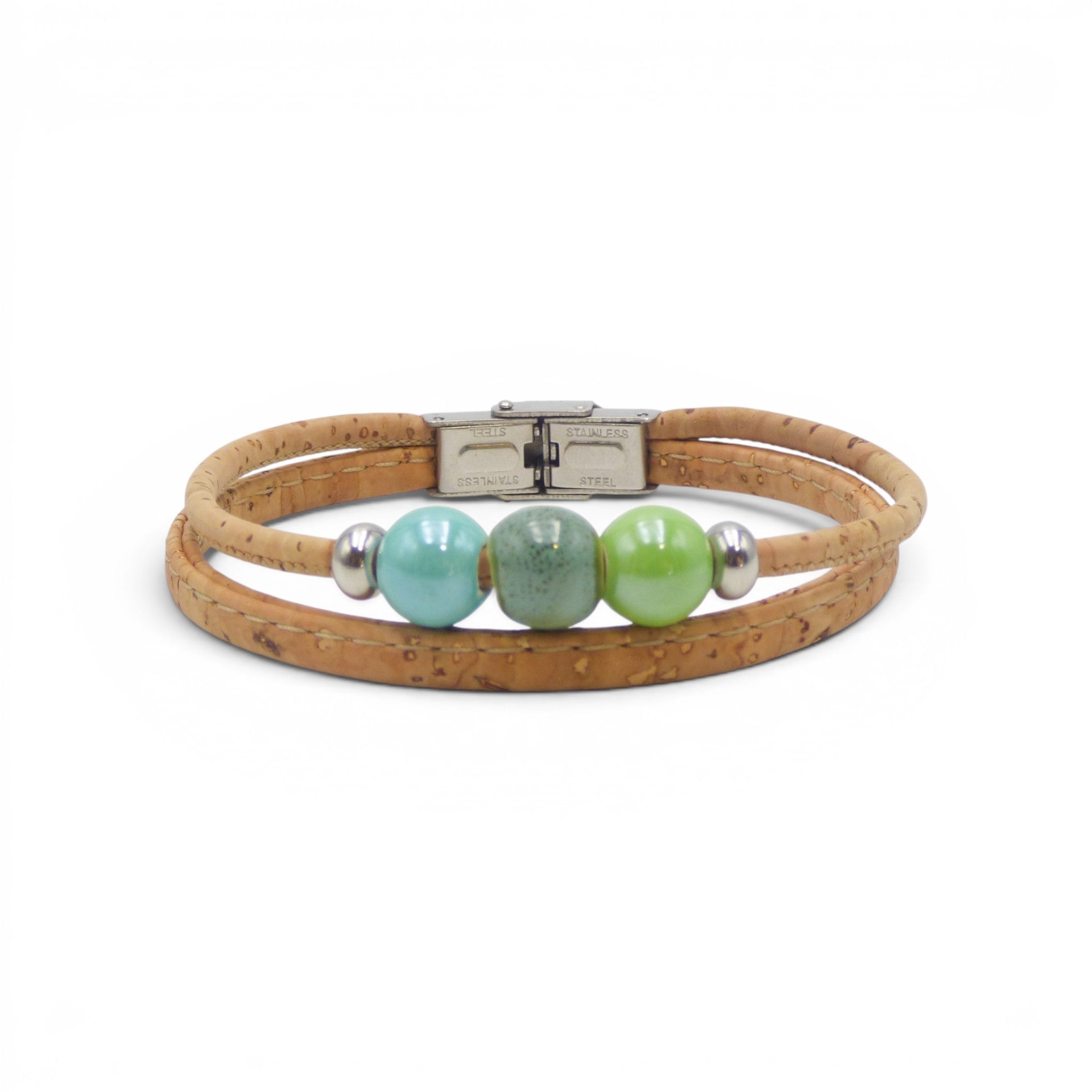 Bracelet femme teintes douces bleu vert, accessoire artisanat écologique