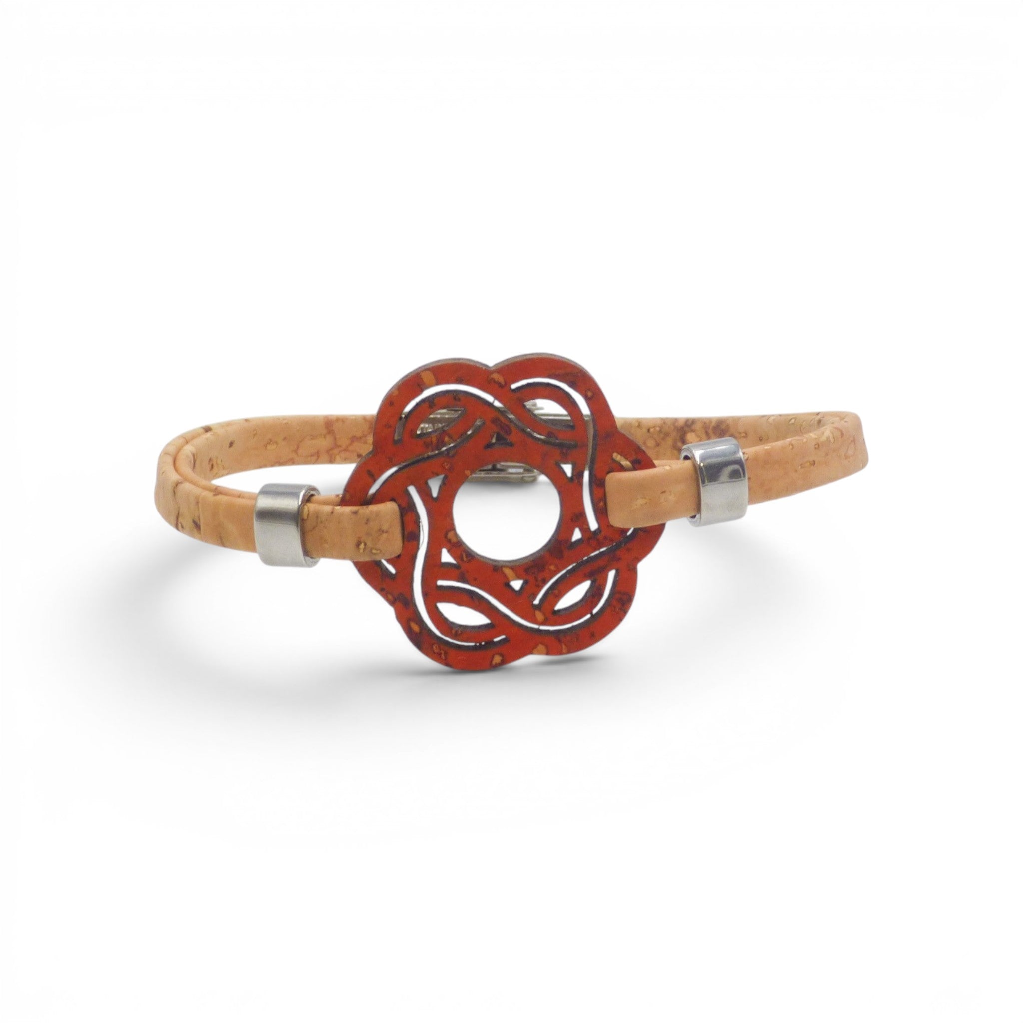 Bracelet en liège naturel teinté orange, chaîne dorée ajustable, bijou artisanal du Portugal