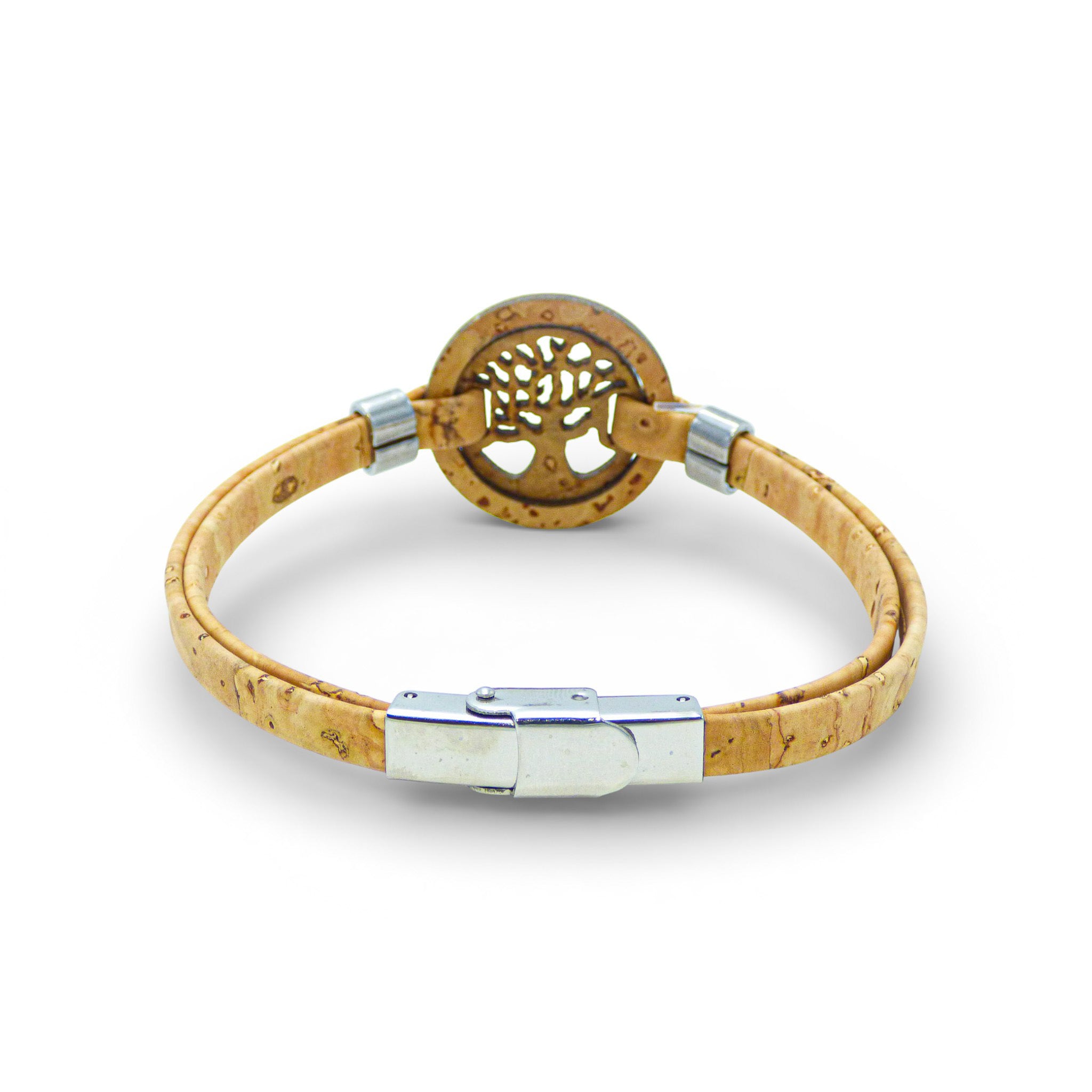 Turquoise and gold Tree of Life medallion bracelet for women by Cork Colors, featuring a cork design.