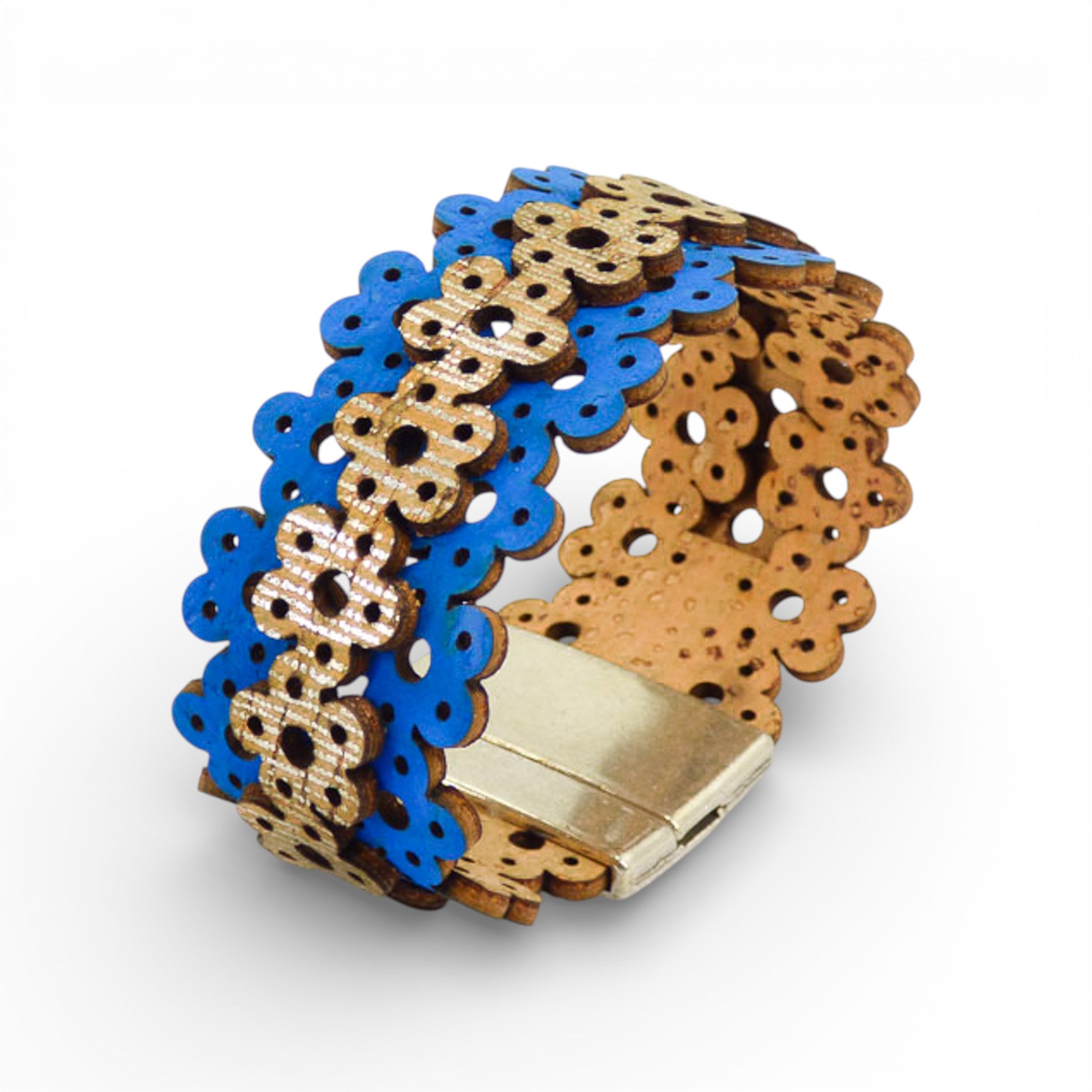 Bracelet vegan et éco-responsable en liège naturel du Portugal : Bracelet Manchette Fleur Argenté - Artipel - Home & Liège