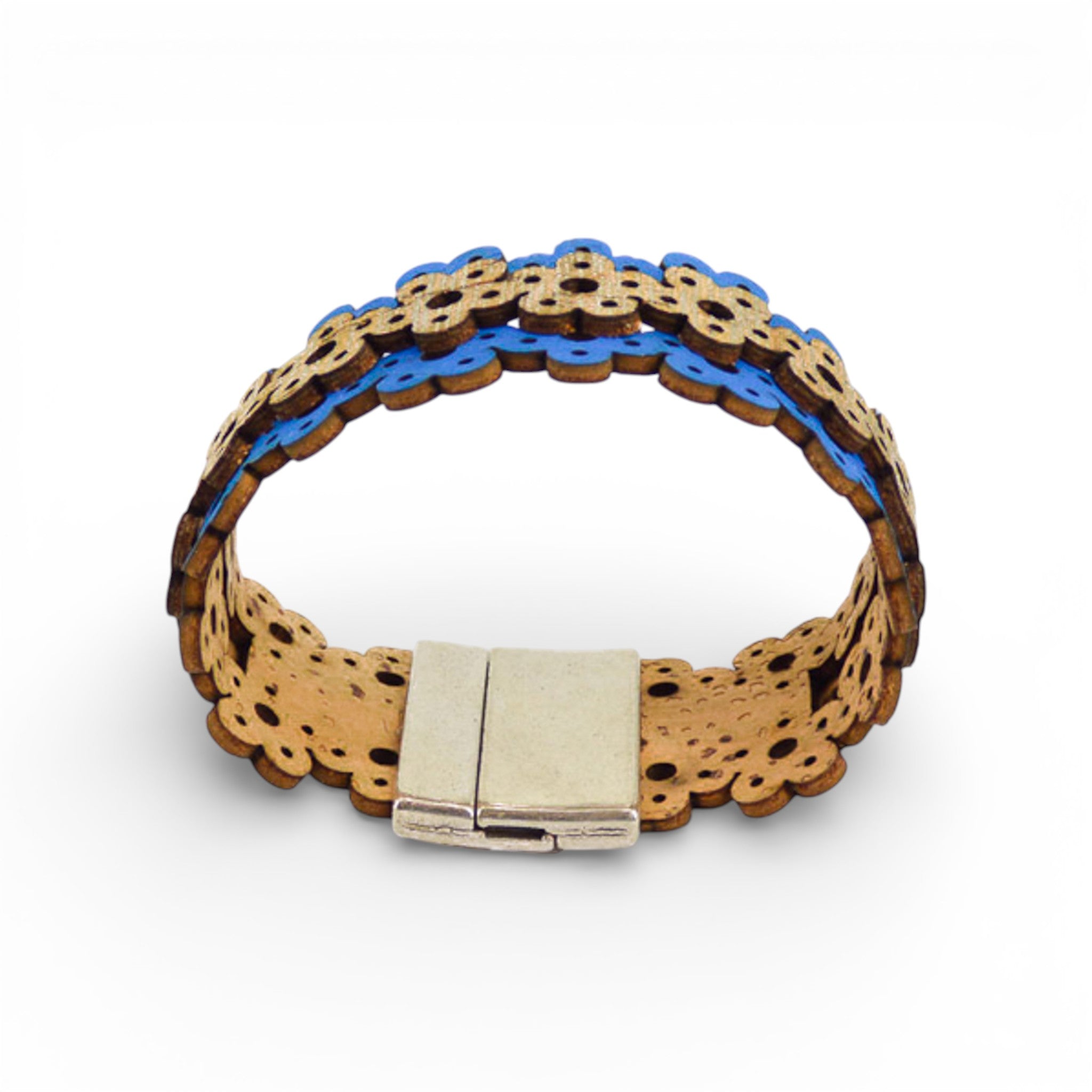 Bracelet vegan et éco-responsable en liège naturel du Portugal : Bracelet Manchette Fleur Argenté - Artipel - Home & Liège