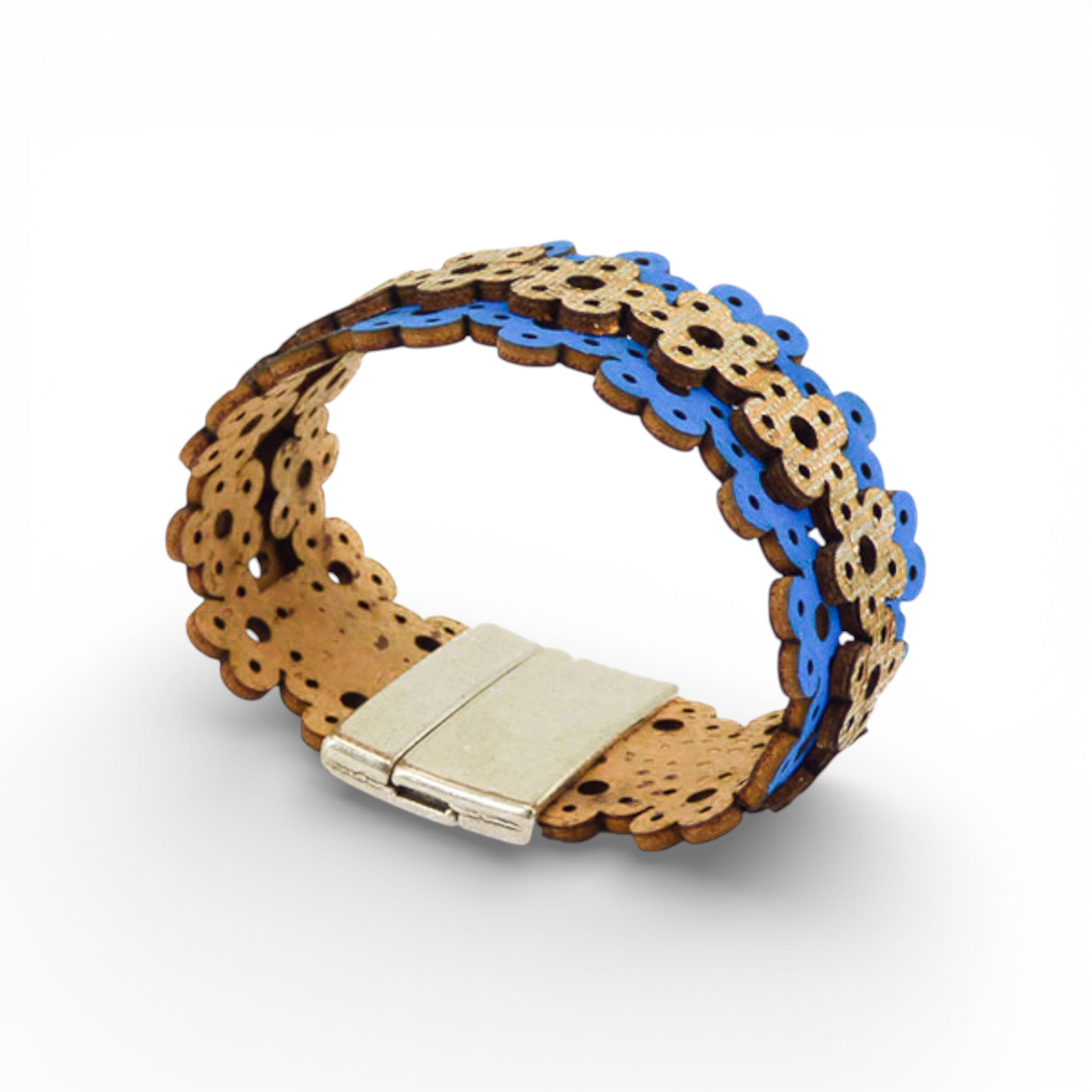 Bracelet vegan et éco-responsable en liège naturel du Portugal : Bracelet Manchette Fleur Argenté - Artipel - Home & Liège