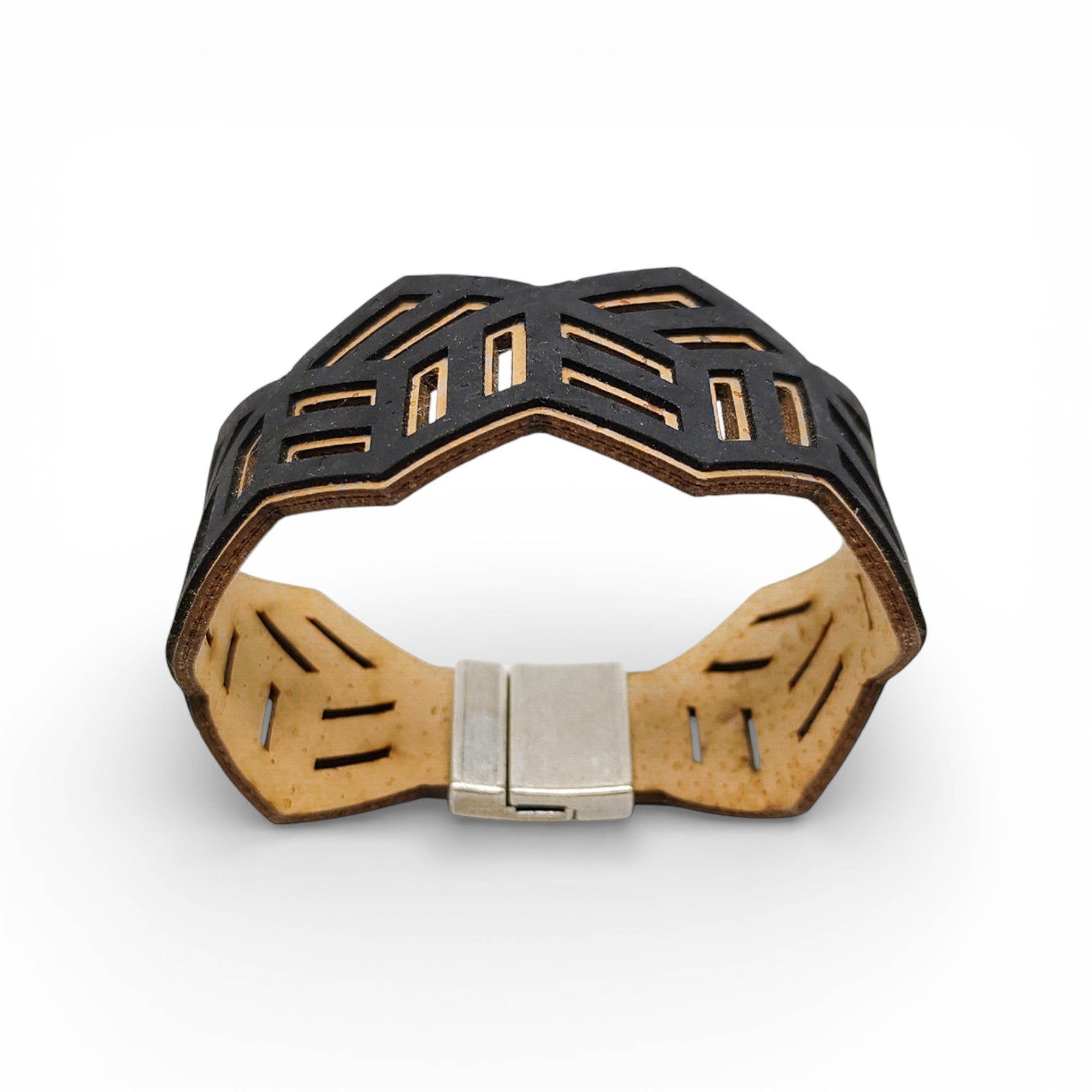 Bracelet vegan et éco-responsable en liège naturel du Portugal : Bracelet Manchette Hexagone Noir - Artipel - Home & Liège