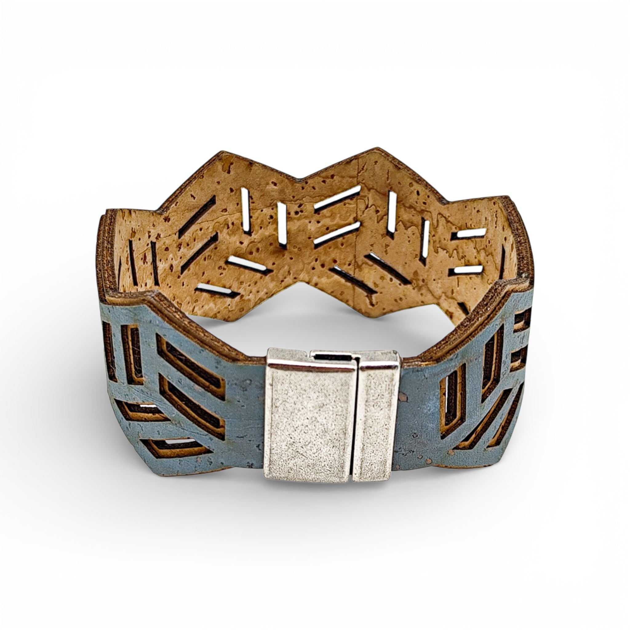 Bracelet vegan et éco-responsable en liège naturel du Portugal : Bracelet Manchette Hexagone Turquoise - Artipel - Home & Liège