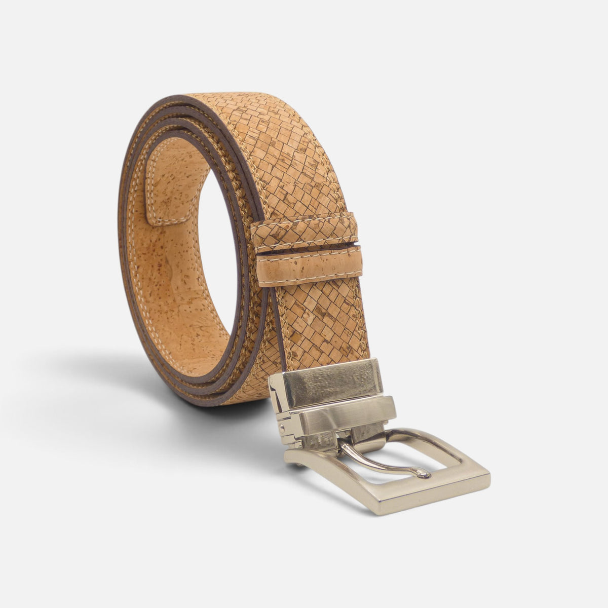 Ceinture réversible unie en liège Texas, grain tressé serré sans liseré