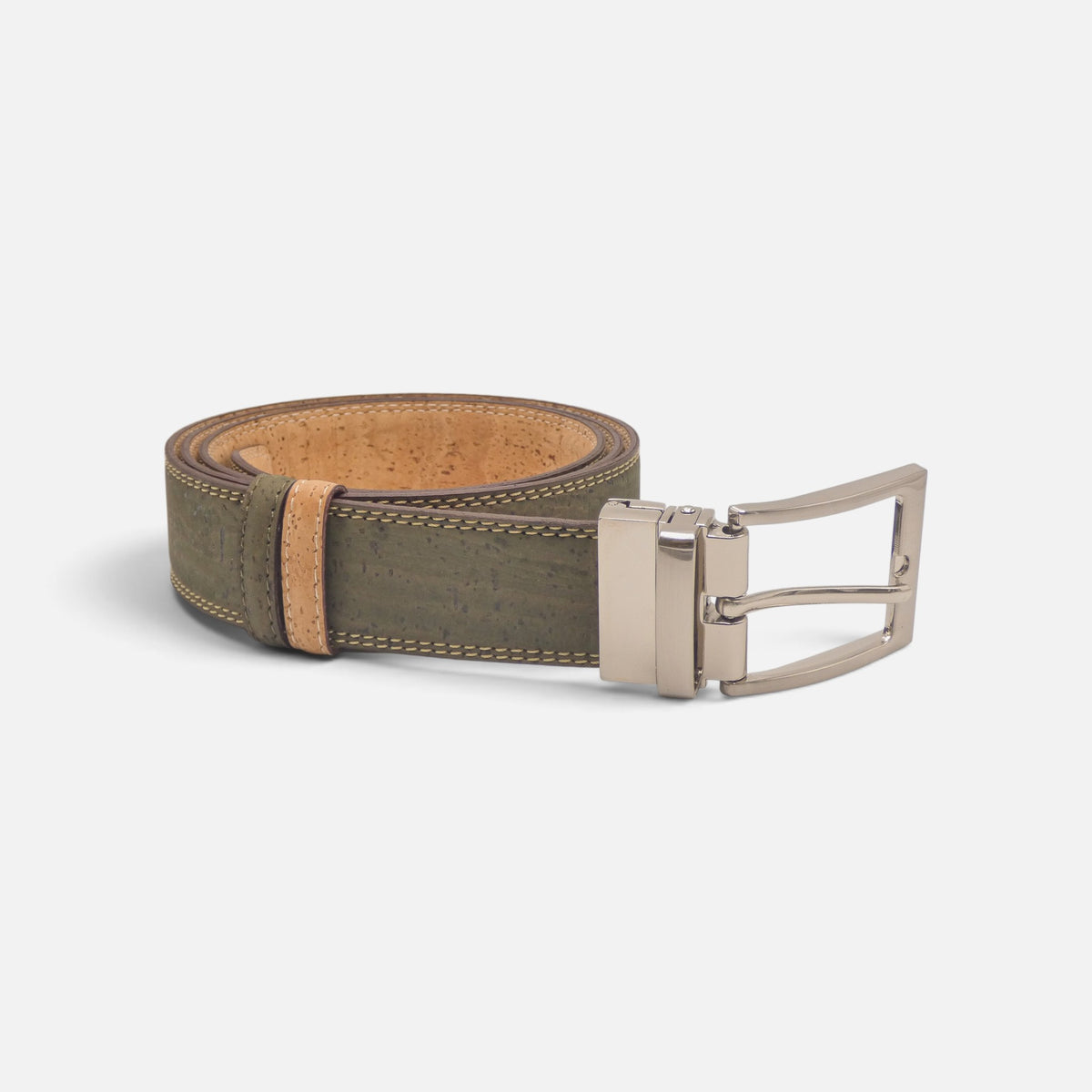Ceinture verte en liège avec boucle ardillon, réglage sur six trous