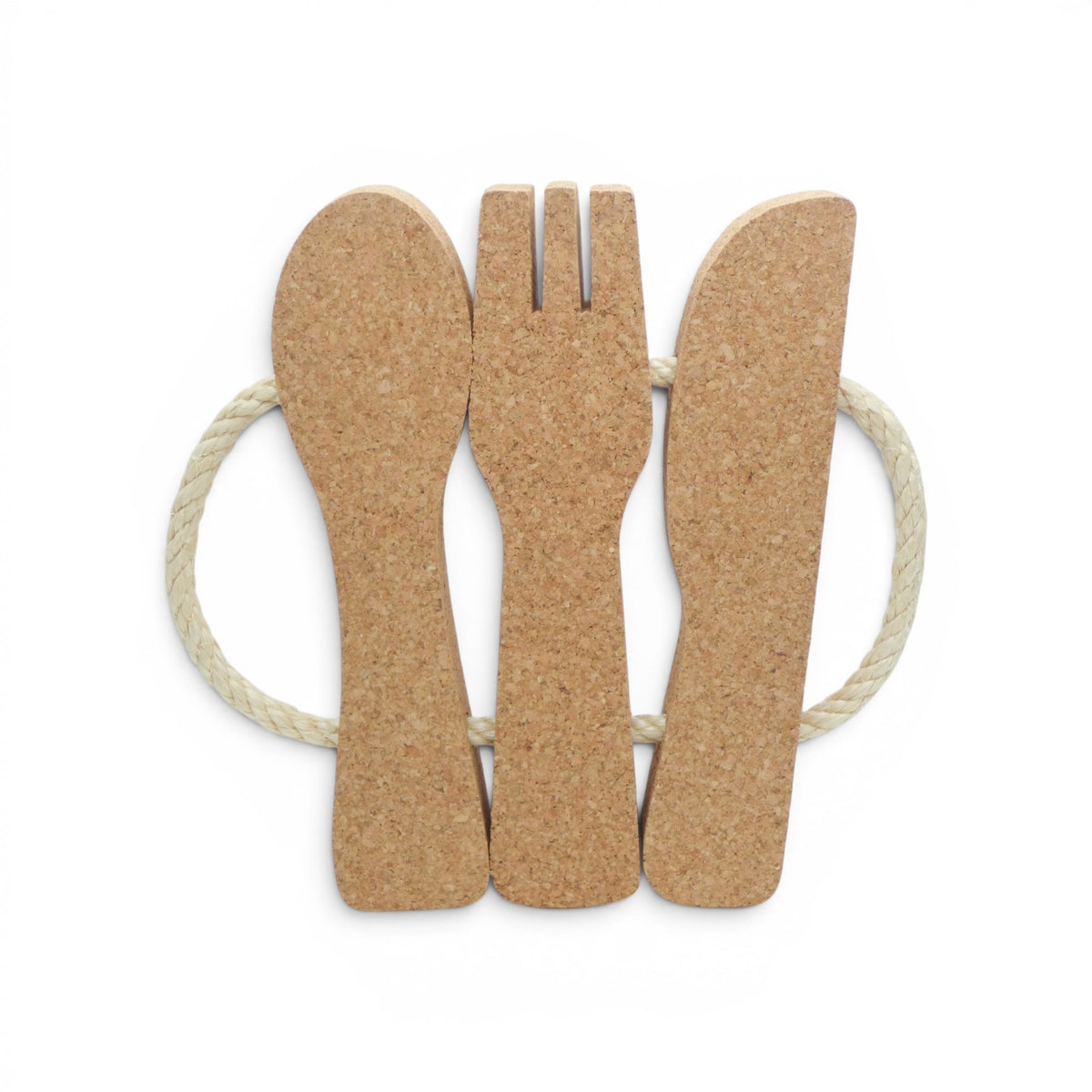 Dessous de plat en liège aggloméré avec set de 3 ustensiles, design couvert, art de table écolo