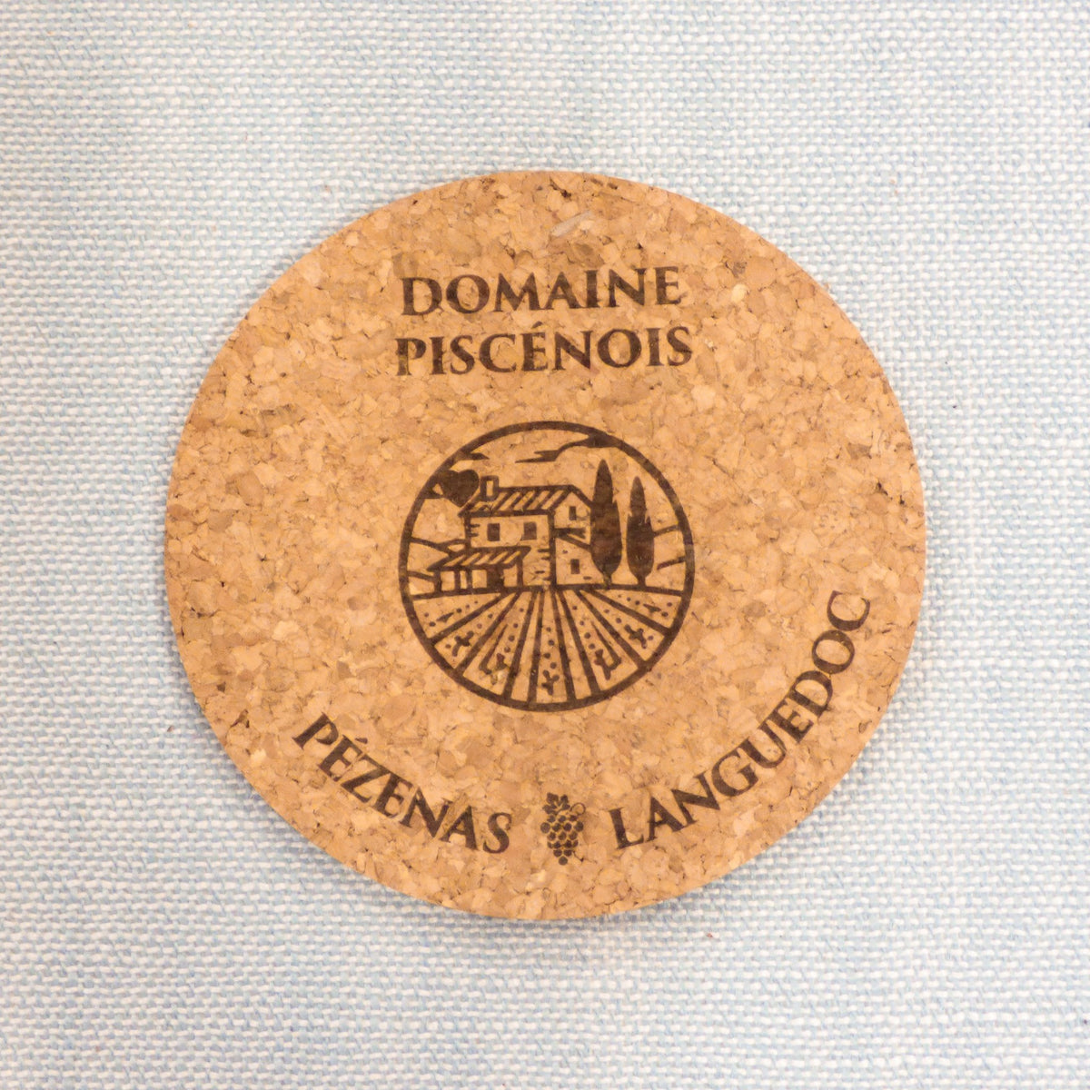 Dessous de verre en liège personnalisé, gravé au laser au logo d'un domaine viticole
