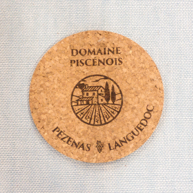 Dessous de verre en liège personnalisé, gravé au laser au logo d'un domaine viticole
