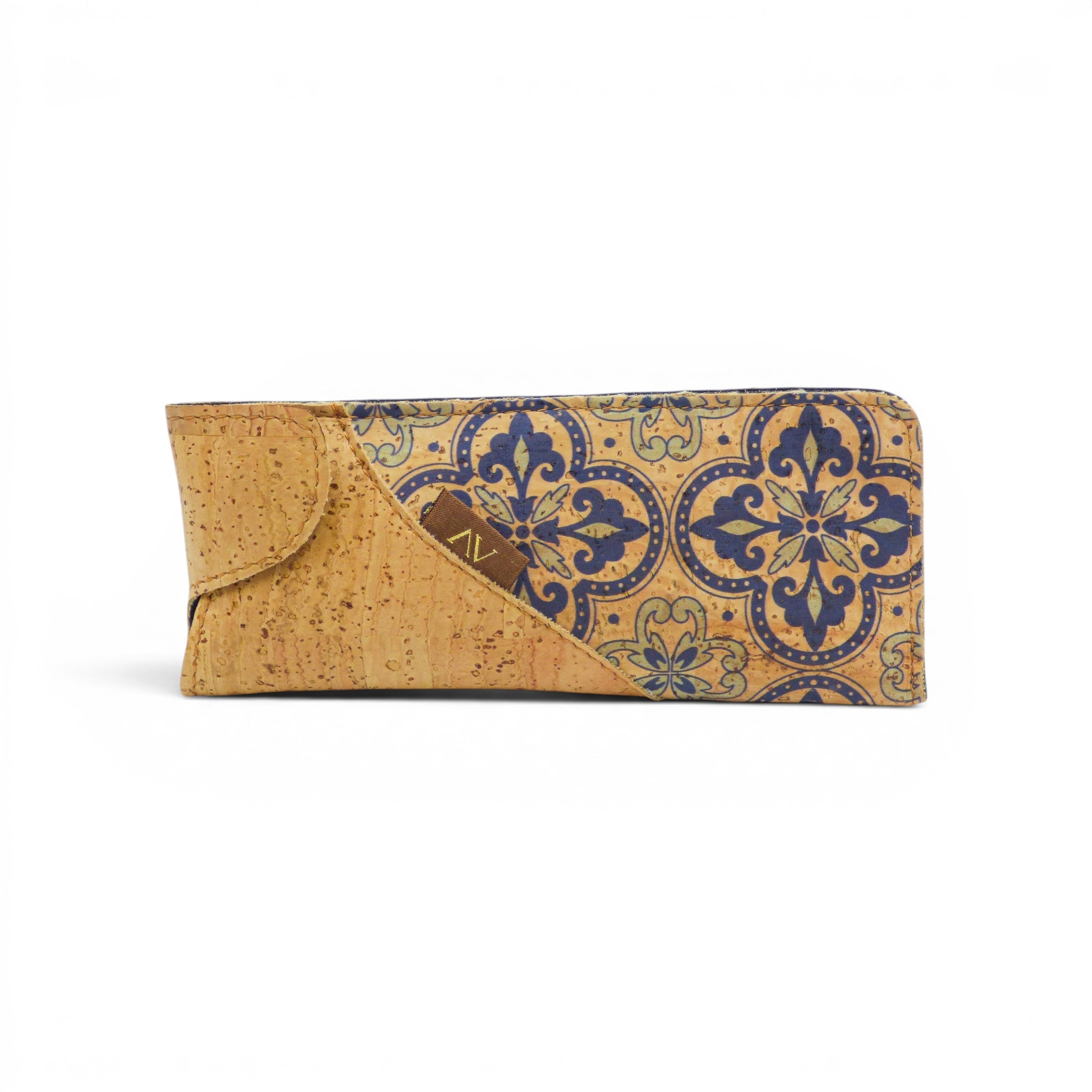 Etui a lunettes en liege bicolore motif azulejos bleu