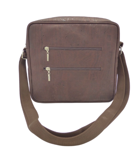 Pochette bandoulière homme en liège marron Sobreiro - vue de face - sangle textile