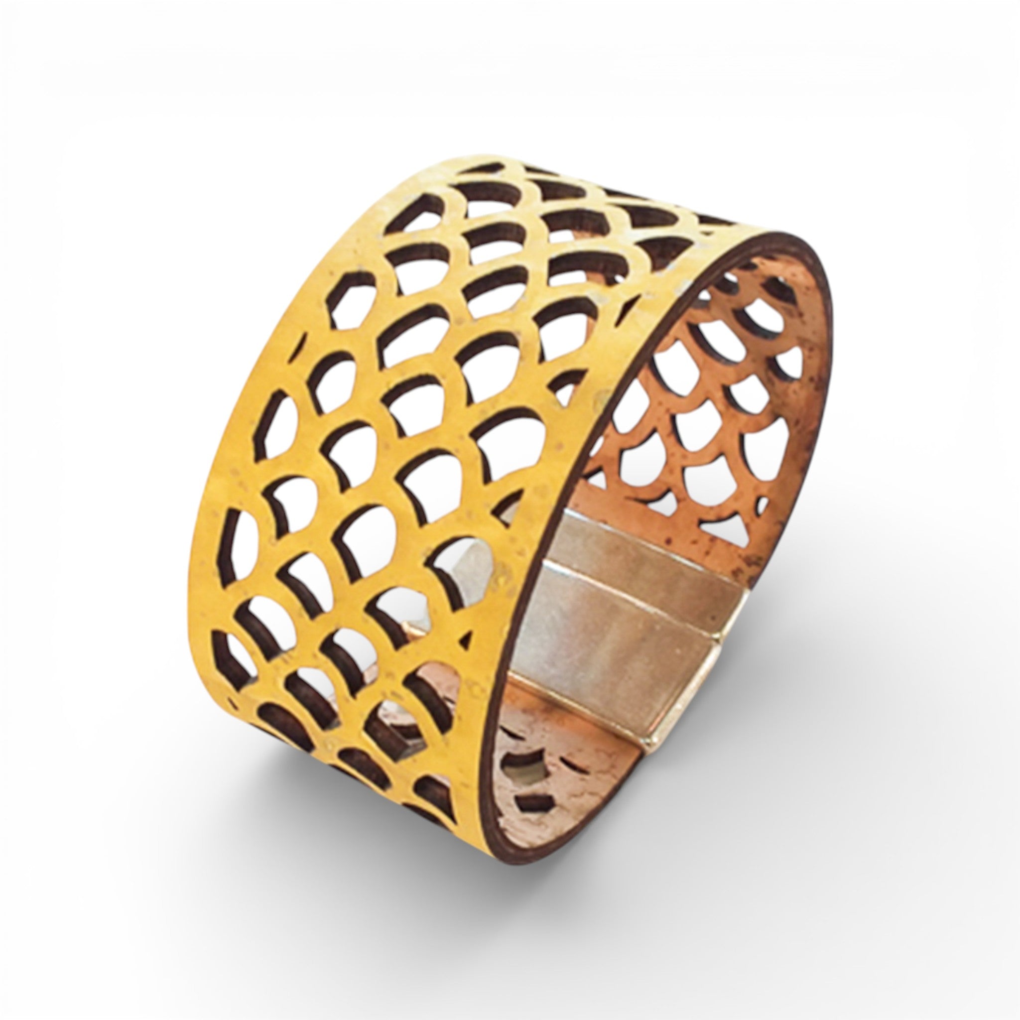 Bracelet vegan et éco-responsable en liège naturel du Portugal : Bracelet Liège Ajouré Jaune Citron - Artipel - Home & Liège