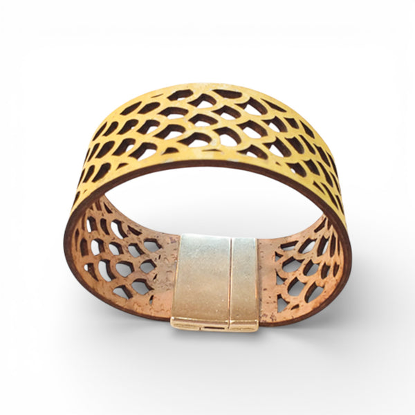 Bracelet vegan et éco-responsable en liège naturel du Portugal : Bracelet Liège Ajouré Jaune Citron - Artipel - Home & Liège