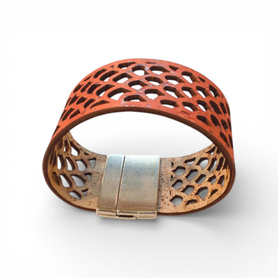 Bracelet liège orange ajouré — Artipel femme cadeau bijoux artisanat Portugal