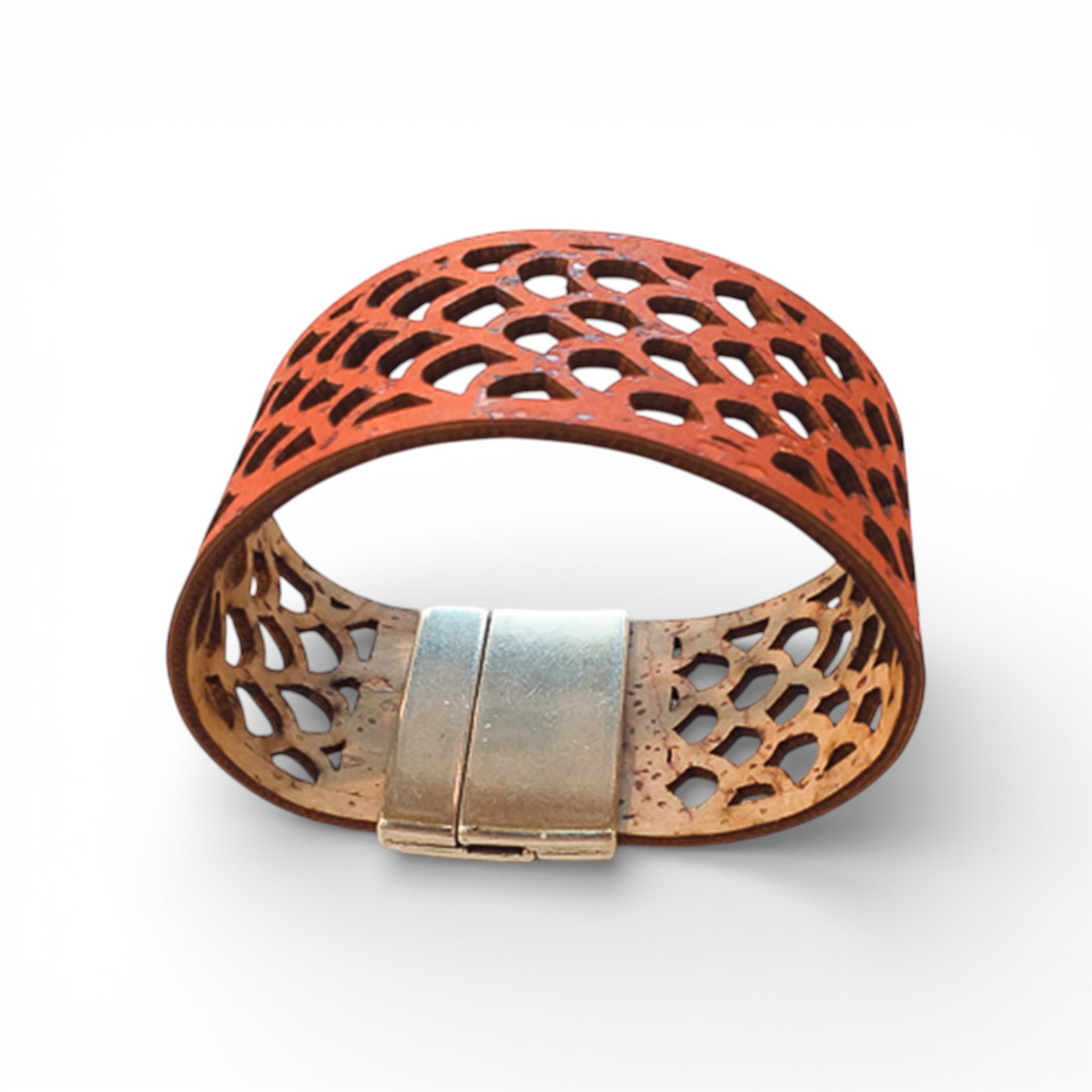 Bracelet vegan et éco-responsable en liège naturel du Portugal : Bracelet Liège Ajouré Orange - Artipel - Home & Liège