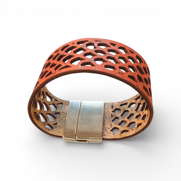 Bracelet vegan et éco-responsable en liège naturel du Portugal : Bracelet Liège Ajouré Orange - Artipel - Home & Liège