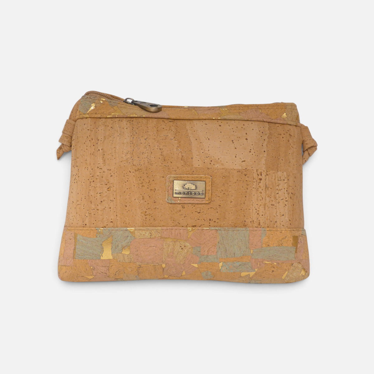 Pochette en liège à bandeau Aguarela, mosaïque pastel et éclats dorés