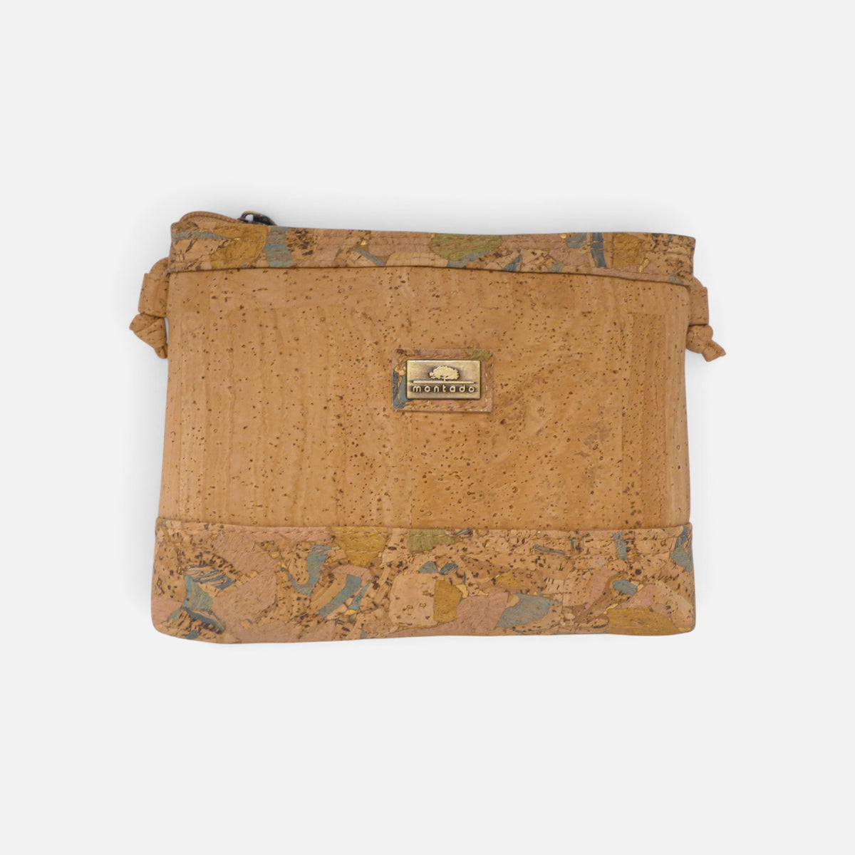 Pochette en liège à bandeau Atlas, facettes bleu gris et ocre
