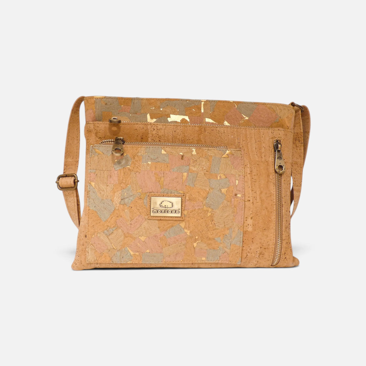 Pochette en liège pastel portée en bandoulière, format tablette et documents
