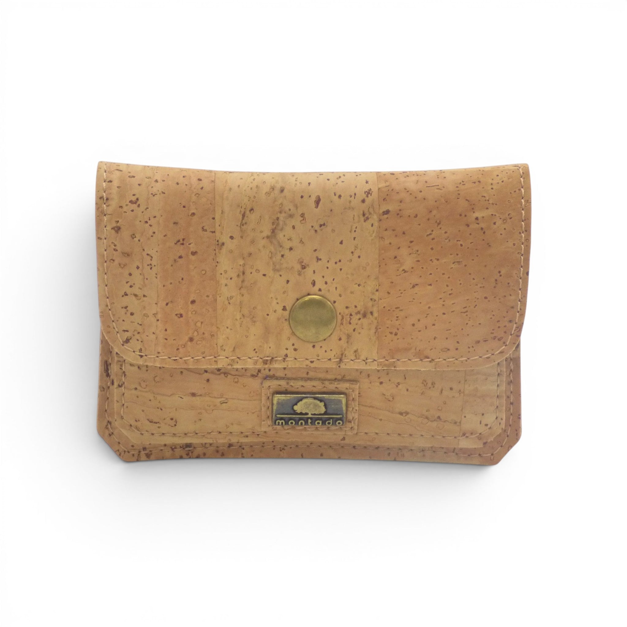 Porte-cartes en liège beige naturel avec rabat, fermeture pression