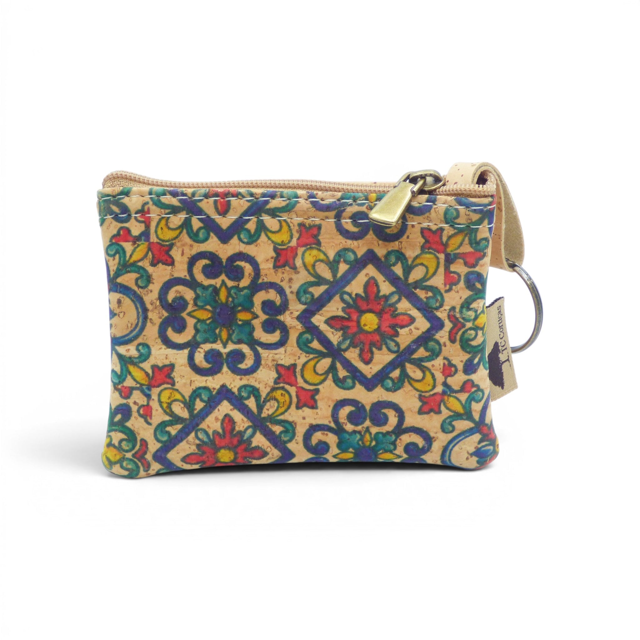 Porte-monnaie rectangle en liège motif azulejo multicolore, bijou et accessoire artisanal portugais