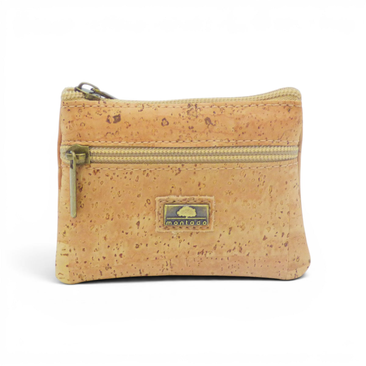 Porte-monnaie double zip en liège naturel, Montado