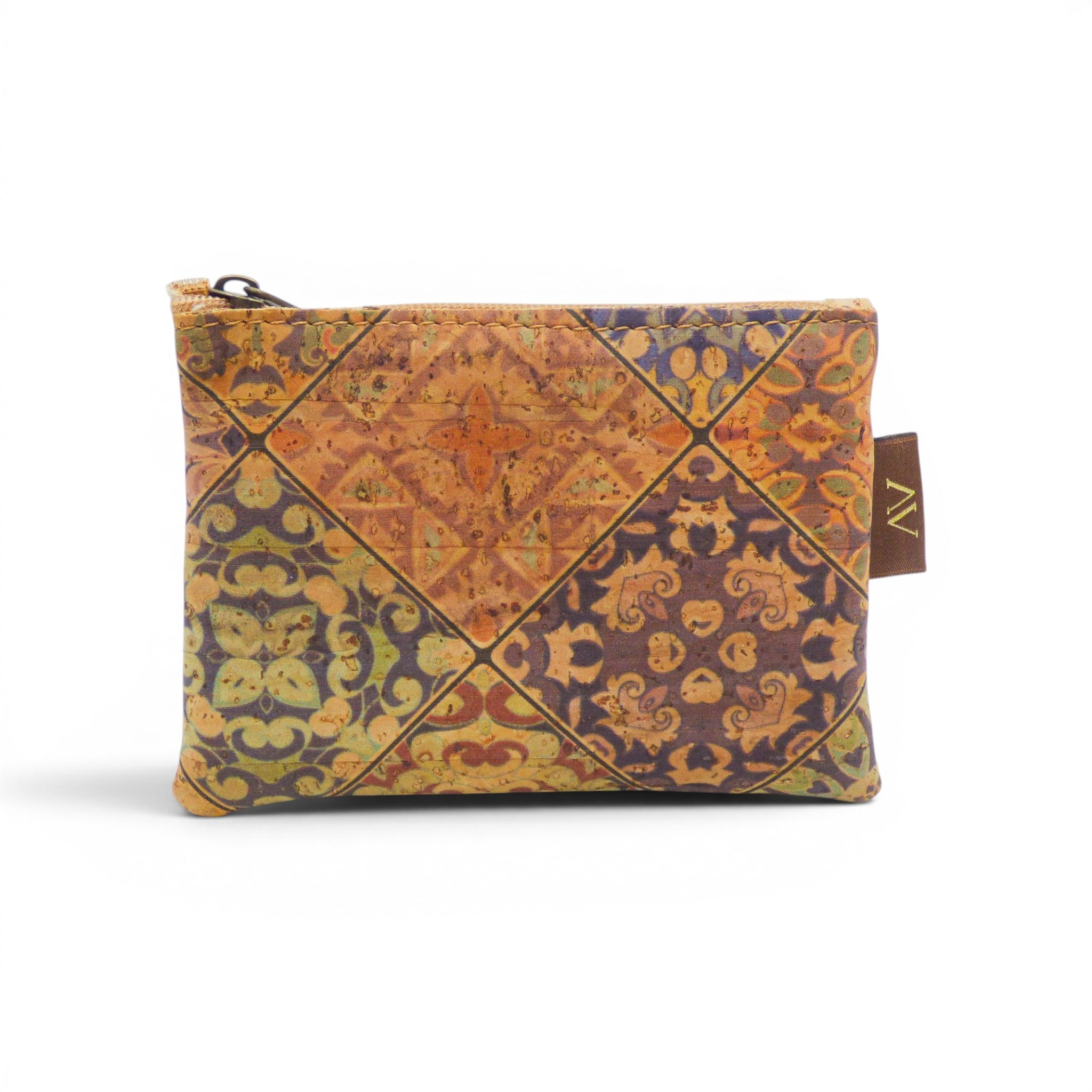 Porte-monnaie mosaique geometrique diamants beige marron