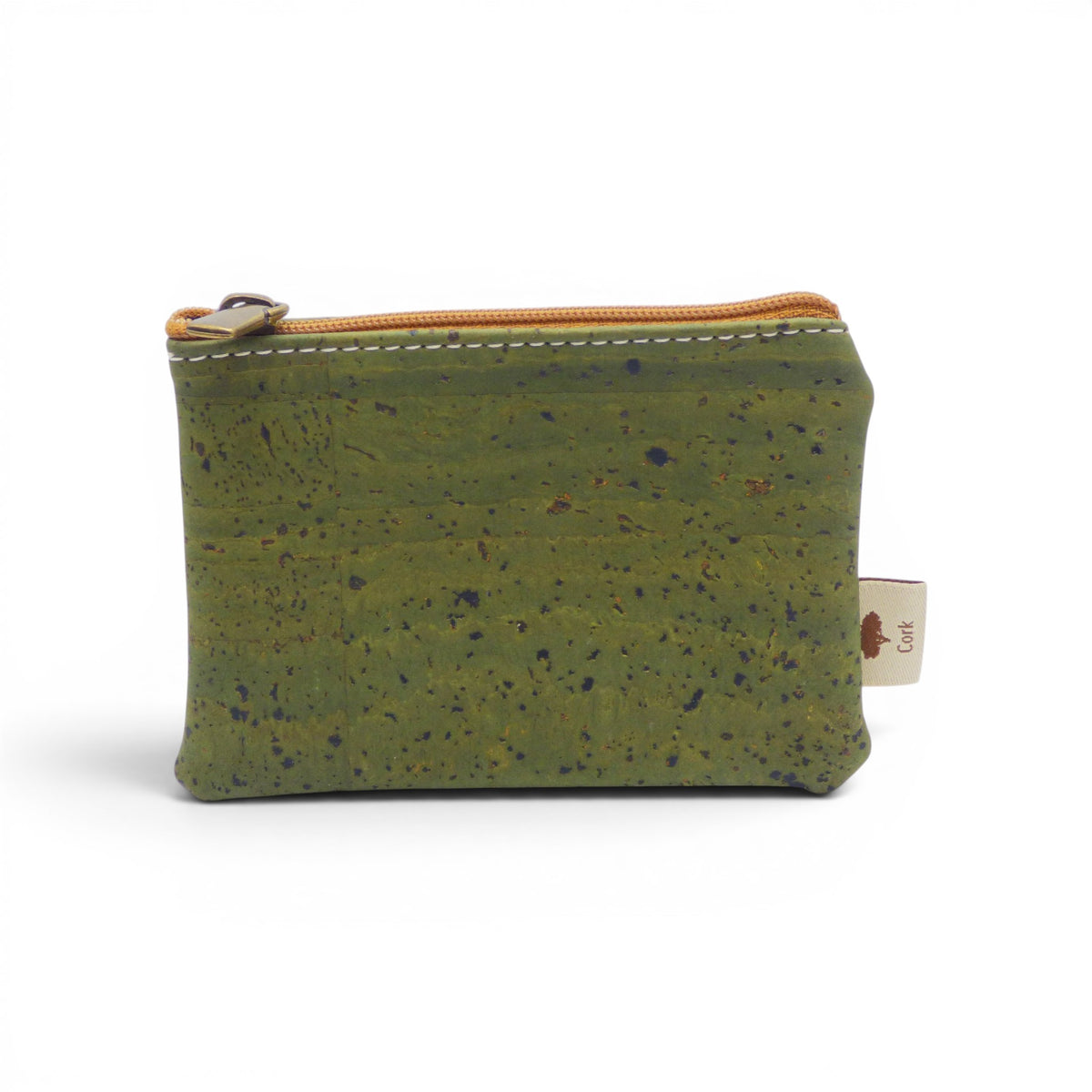 Porte-monnaie zippe couleur vert olive uni texture liege