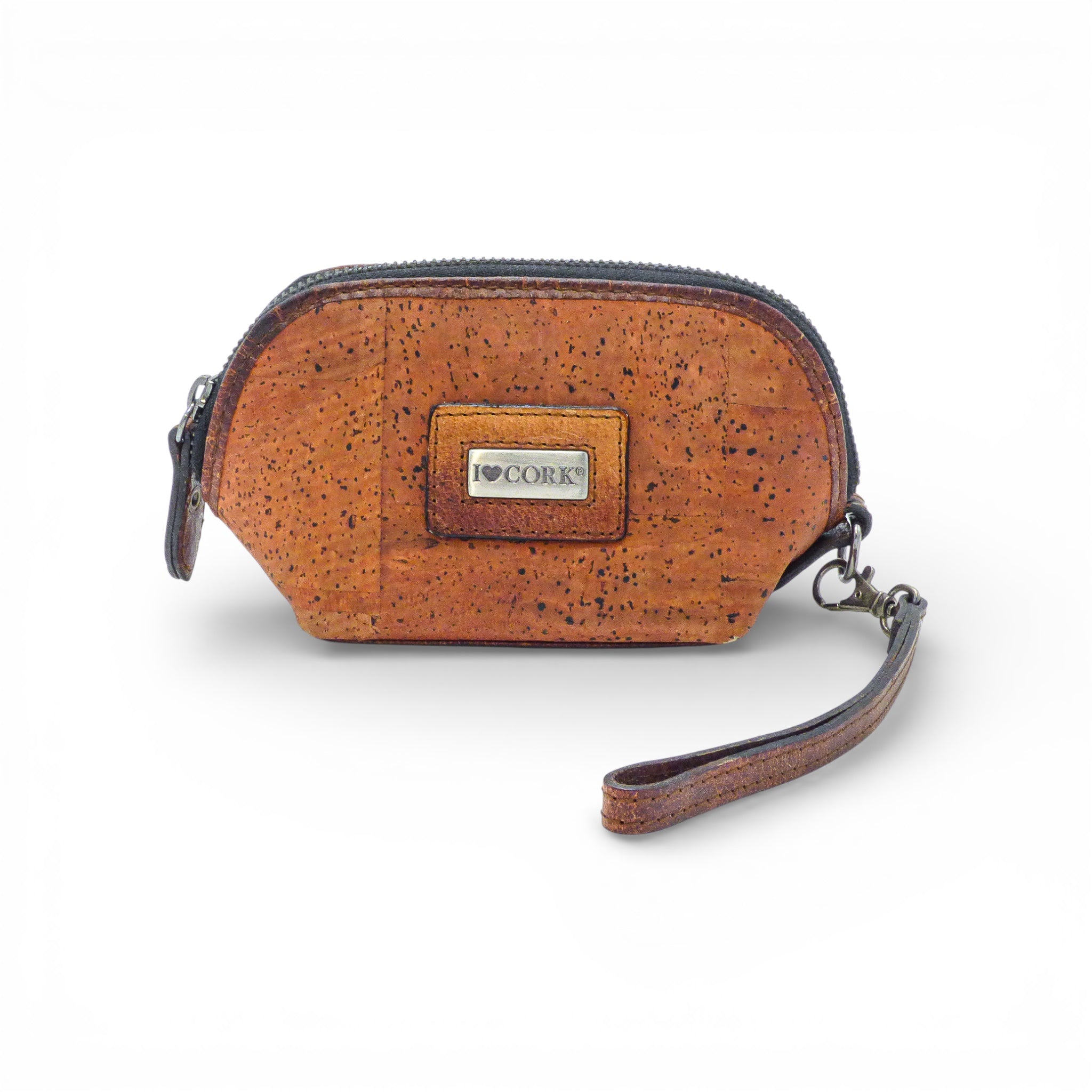 Brown leather and cork wallet by Marla Pais, showcasing natural craftsmanship and luxury design.