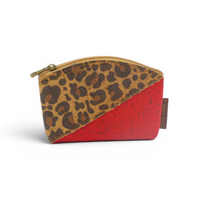 Porte-monnaie en liège arrondi rouge motif léopard, Cork Colors