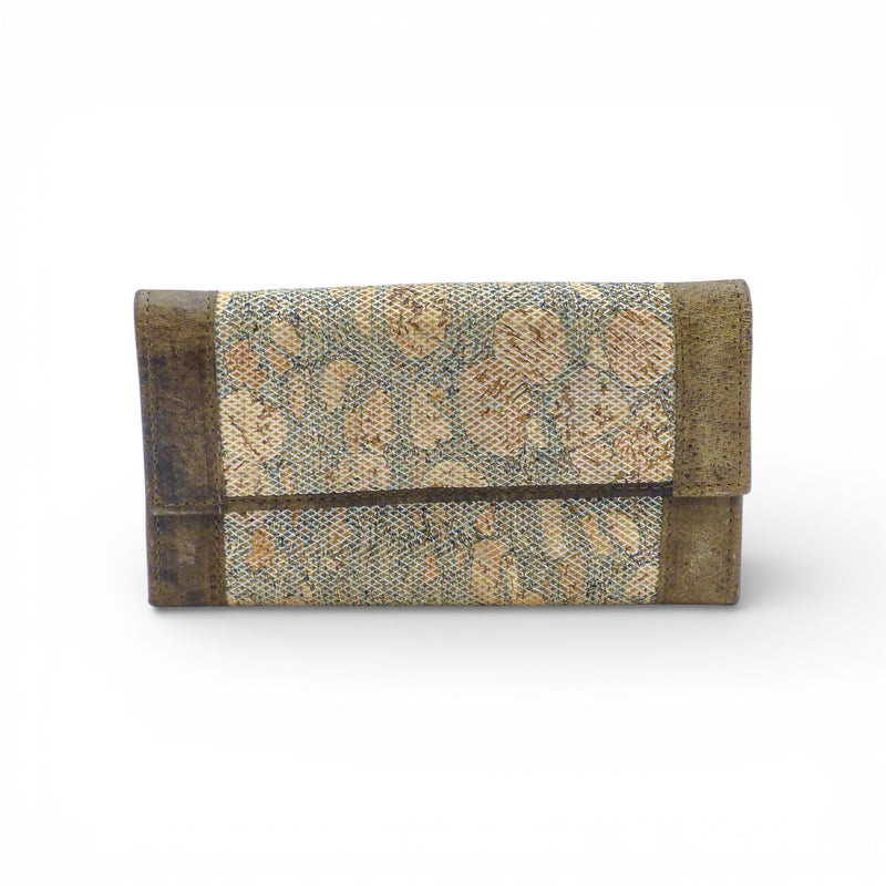 Portefeuille Compagnon de face — Marla Pais, cuir brun et liège moucheté, Portugal
