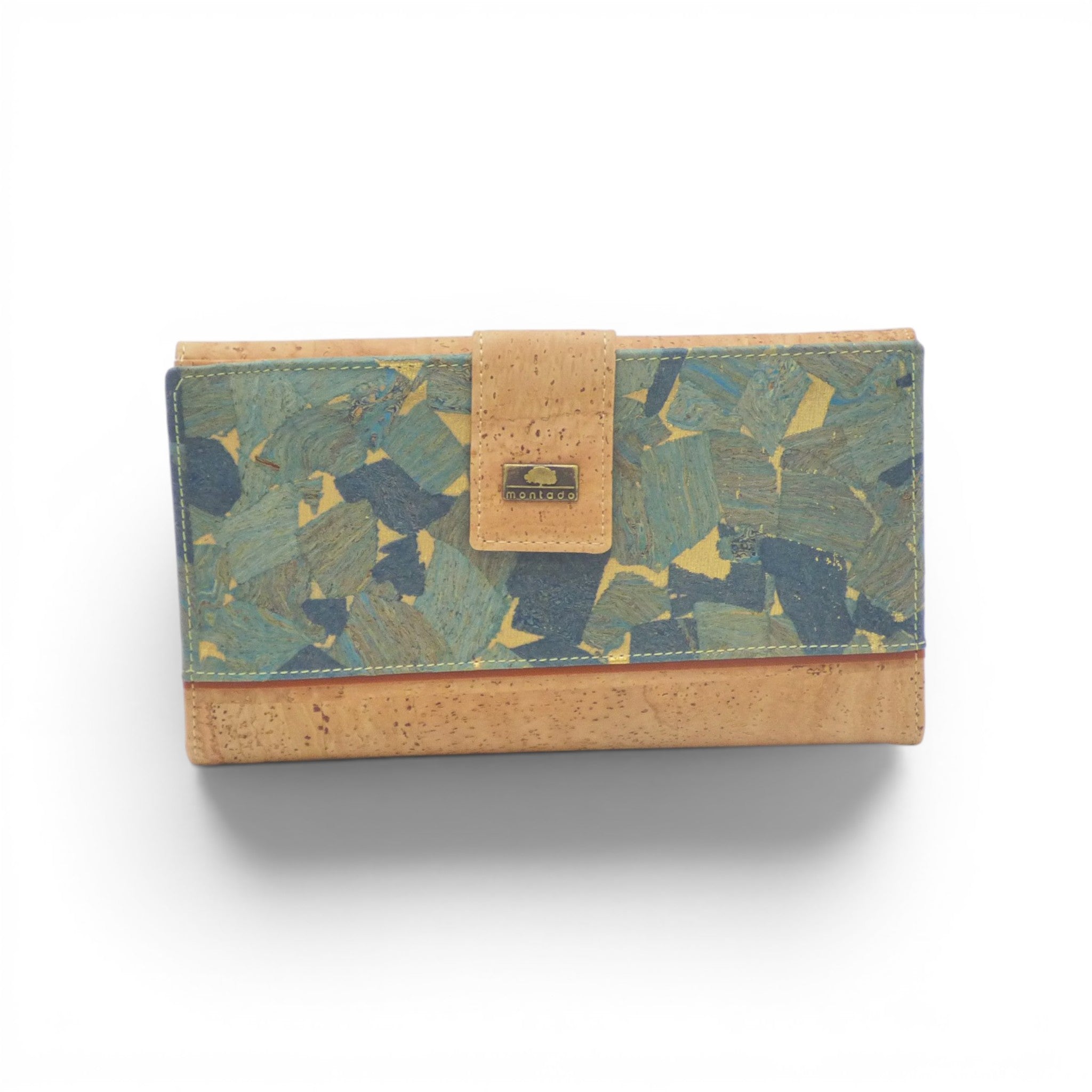 Portefeuille en liège motif mosaïque bleu foncé vert doré