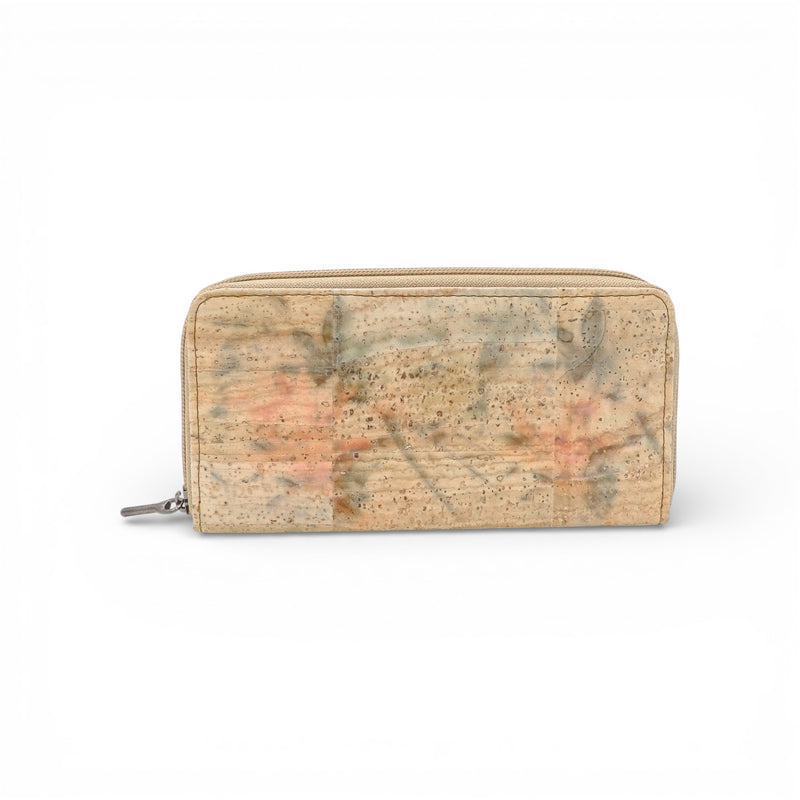 Compagnon zippé en liège motif floral pastel, de face — Amador Varum, Portugal