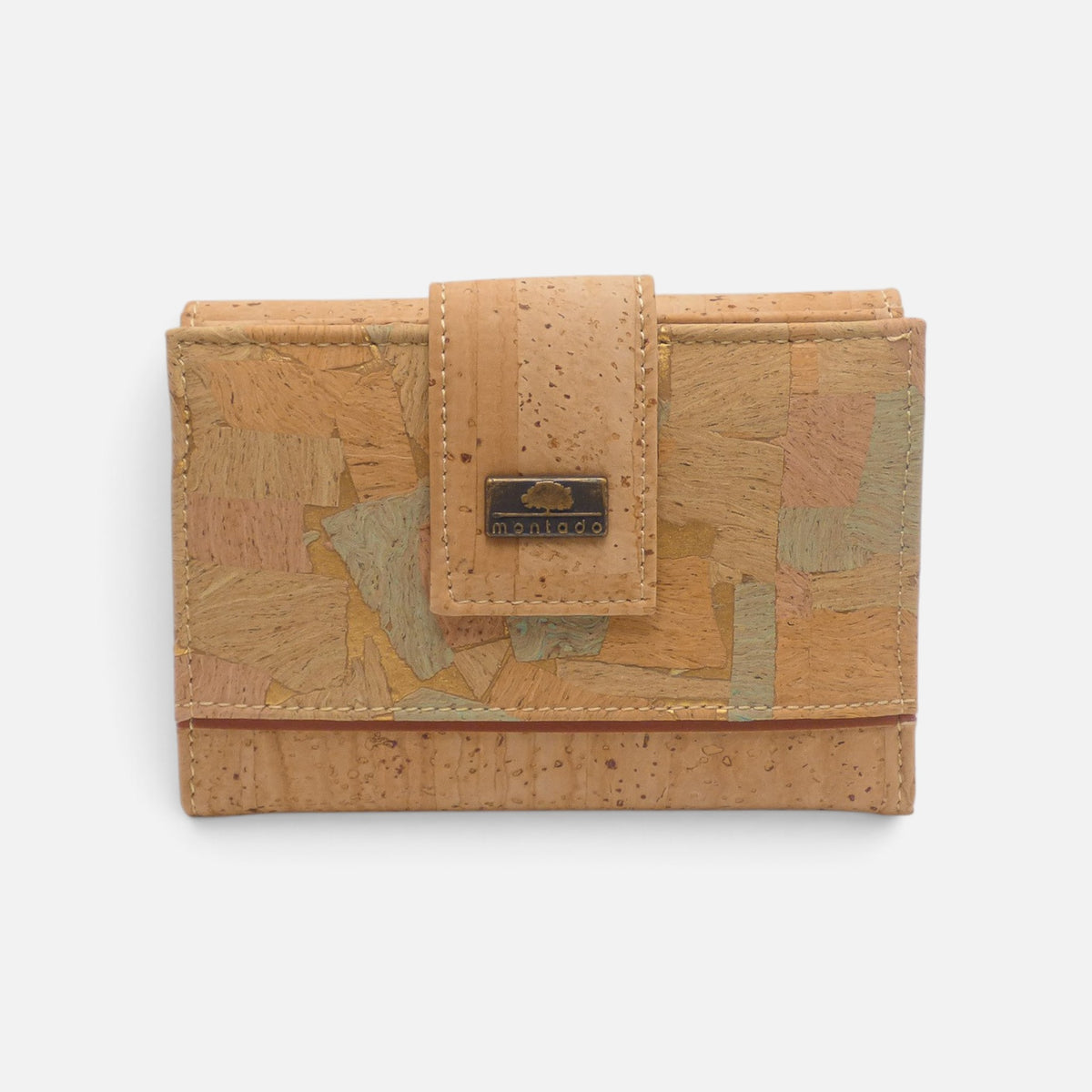 Portefeuille compact en liège aquarelle vu de face, patte aimantée