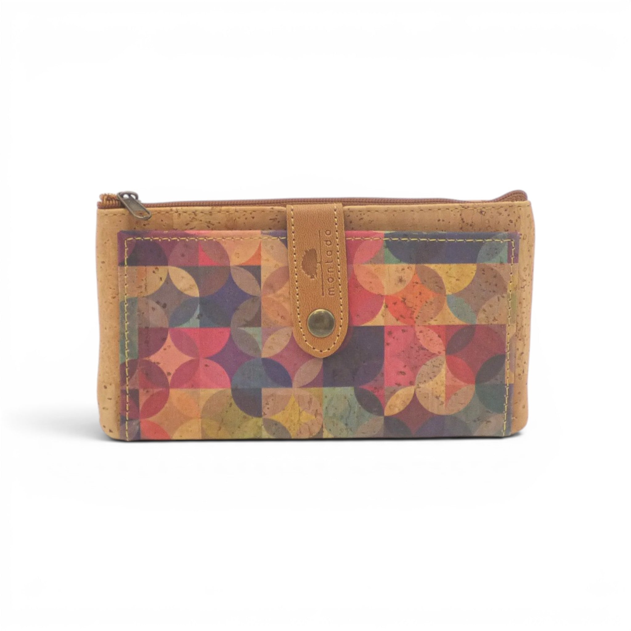 Portefeuille liège géométrie cercles multicolore, motif contemporain