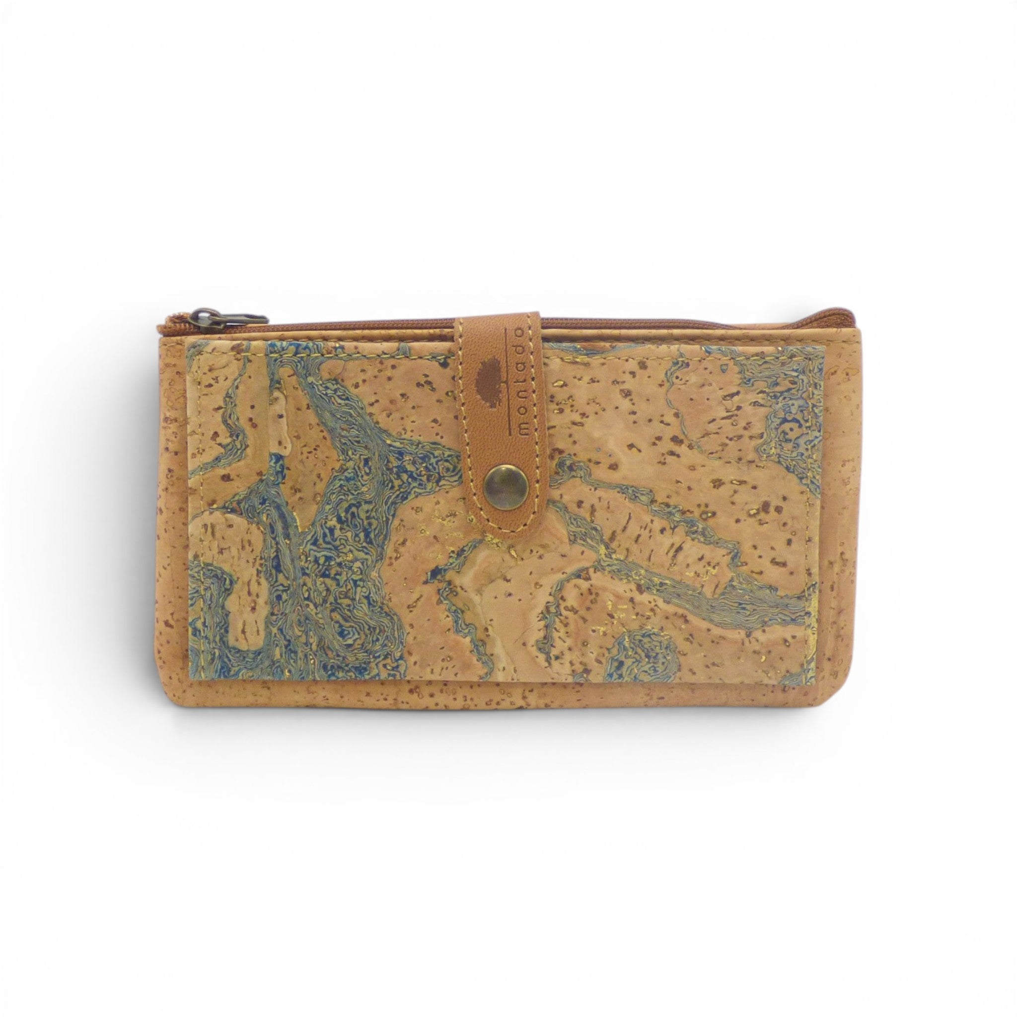 Porte-monnaie zippé liège marbre bleu doré, alternative couleur