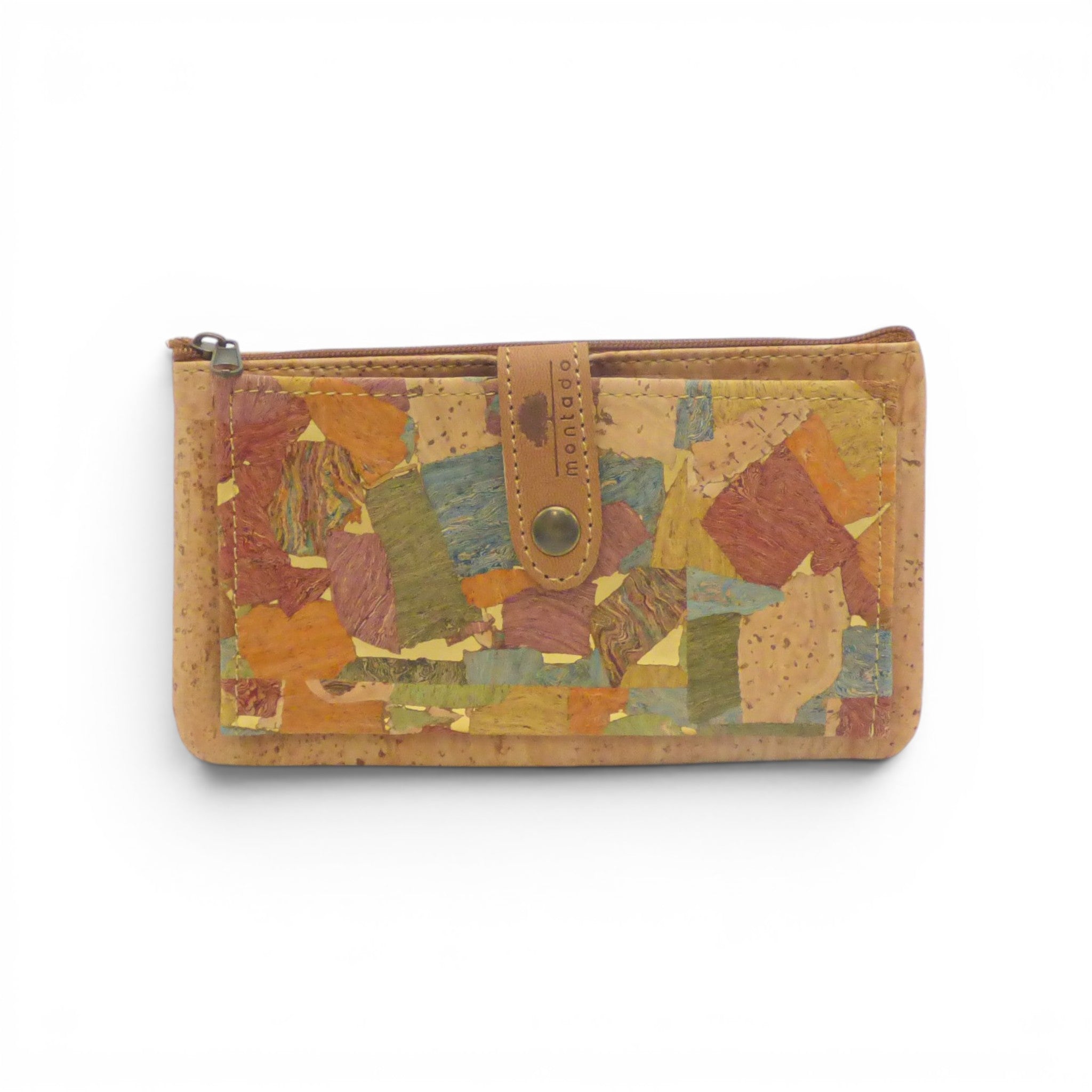 Portefeuille liège mosaïque couleurs chaudes, design boho artiste