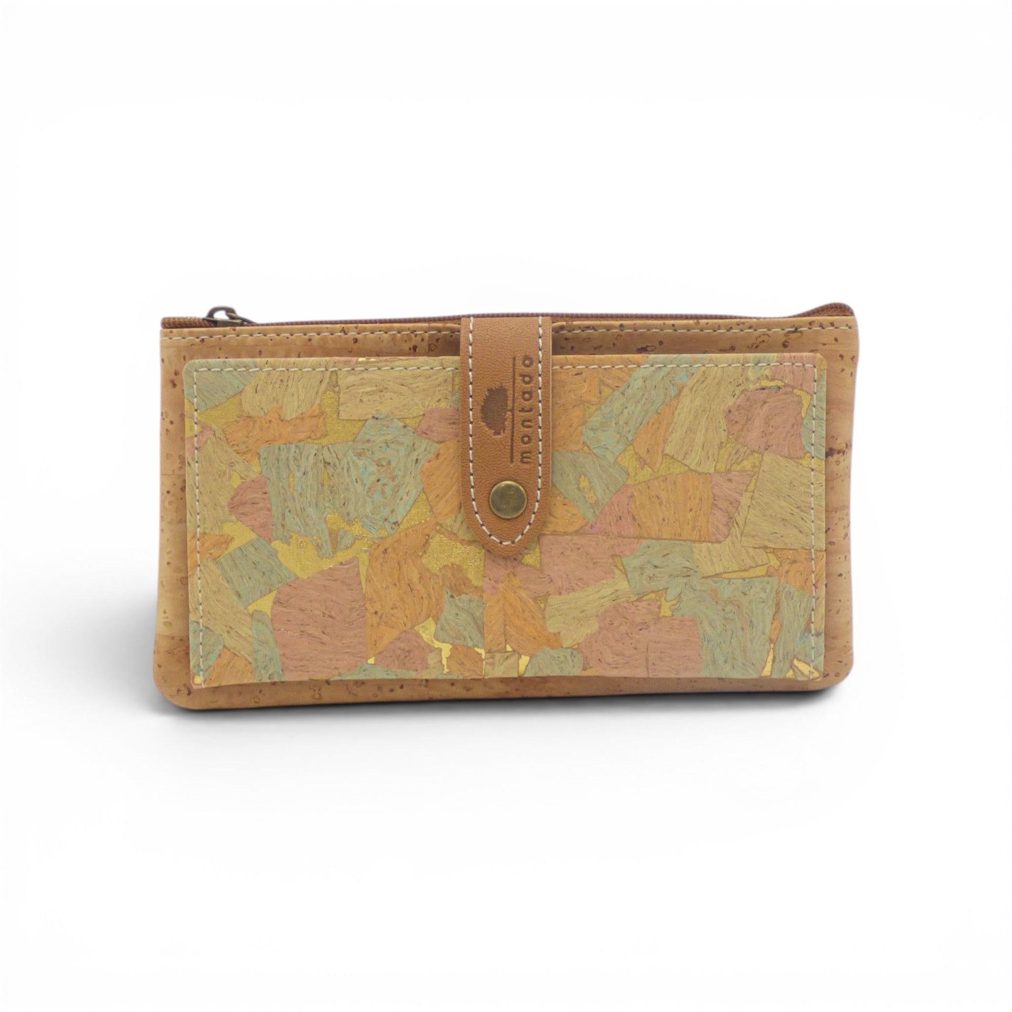 Portefeuille liège patchwork pastel orange rose, tons doux féminin