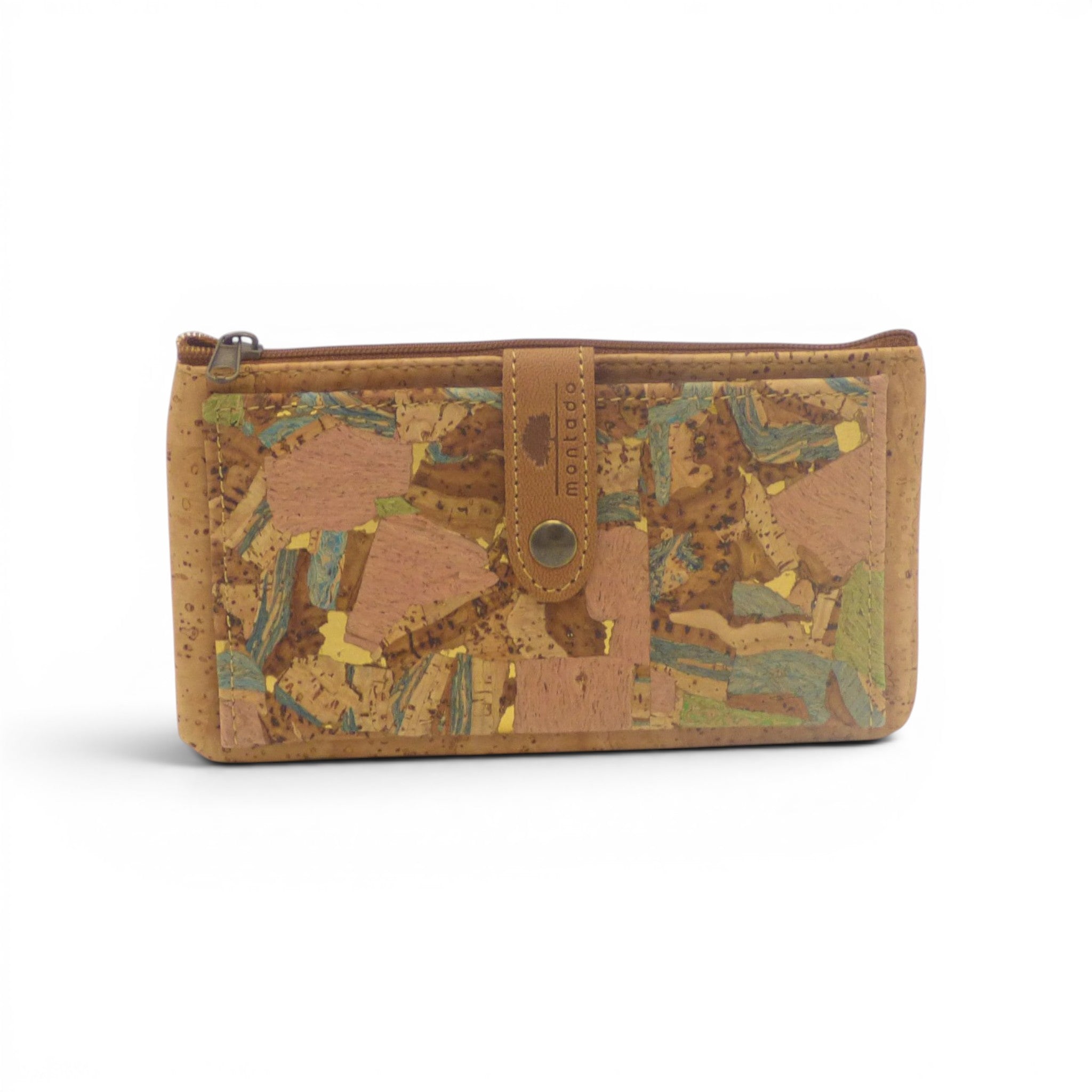 Porte-monnaie zippé liège patchwork pastel rose beige, élégant