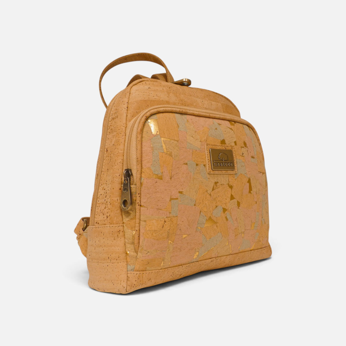 Sac à dos aquarelle en liège de trois quarts, zip latéral d'accès rapide