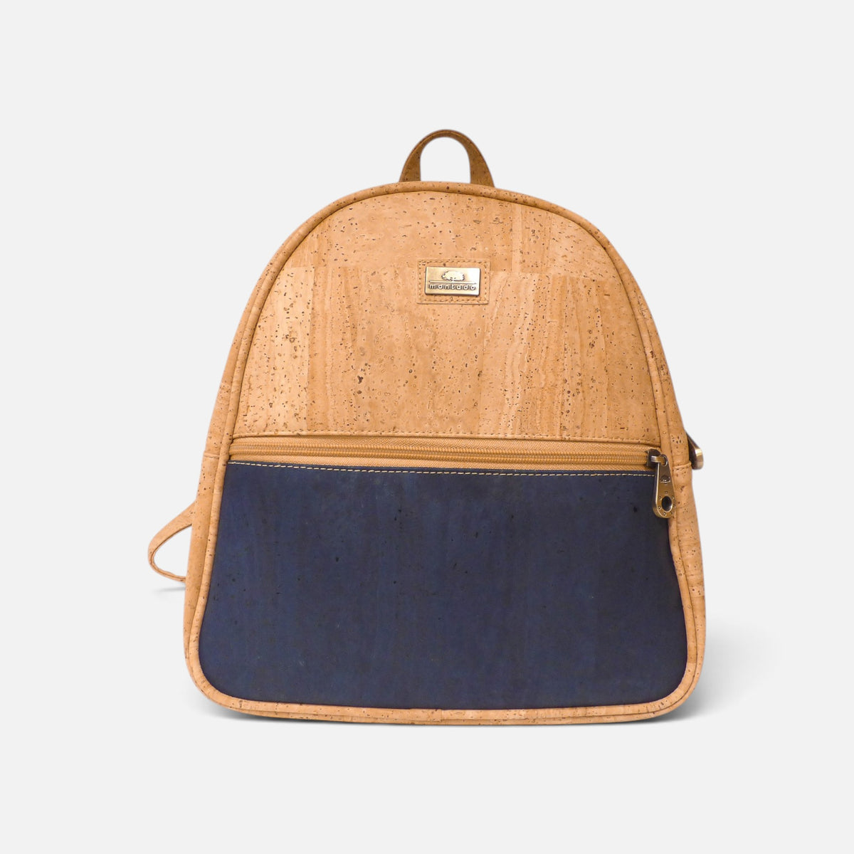 Sac à dos compact en liège, poche zippée bleue et anse de portage haute